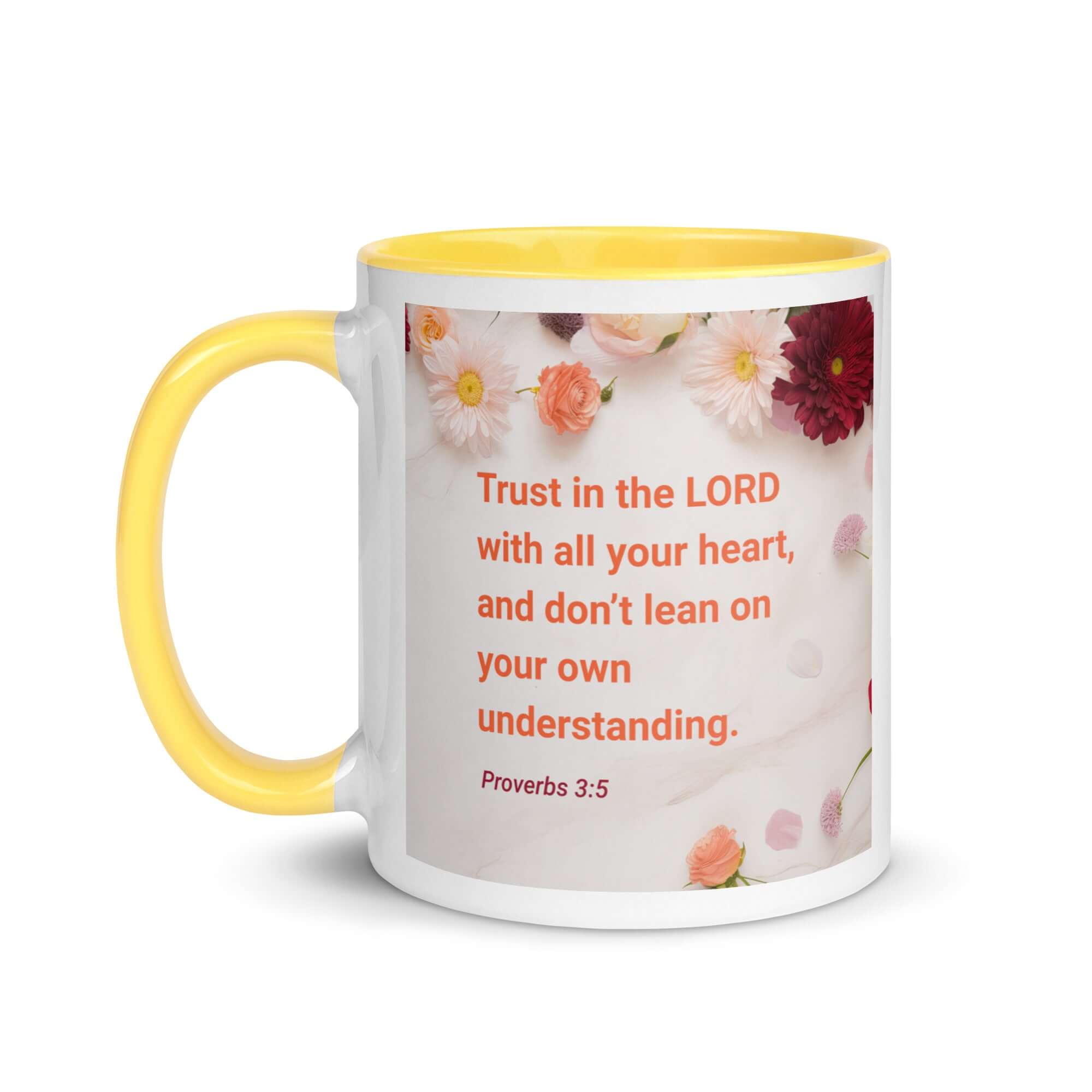 Proverbs 3:5 Bible Verse, Trust in the LORD White Ceramic Mug with Color Inside