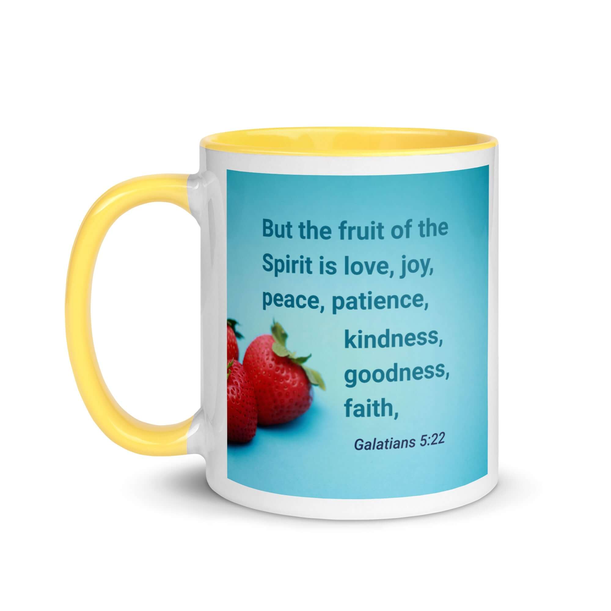 Galatians 5:22 Bible Verse, fruit of the Spirit White Ceramic Mug with Color Inside