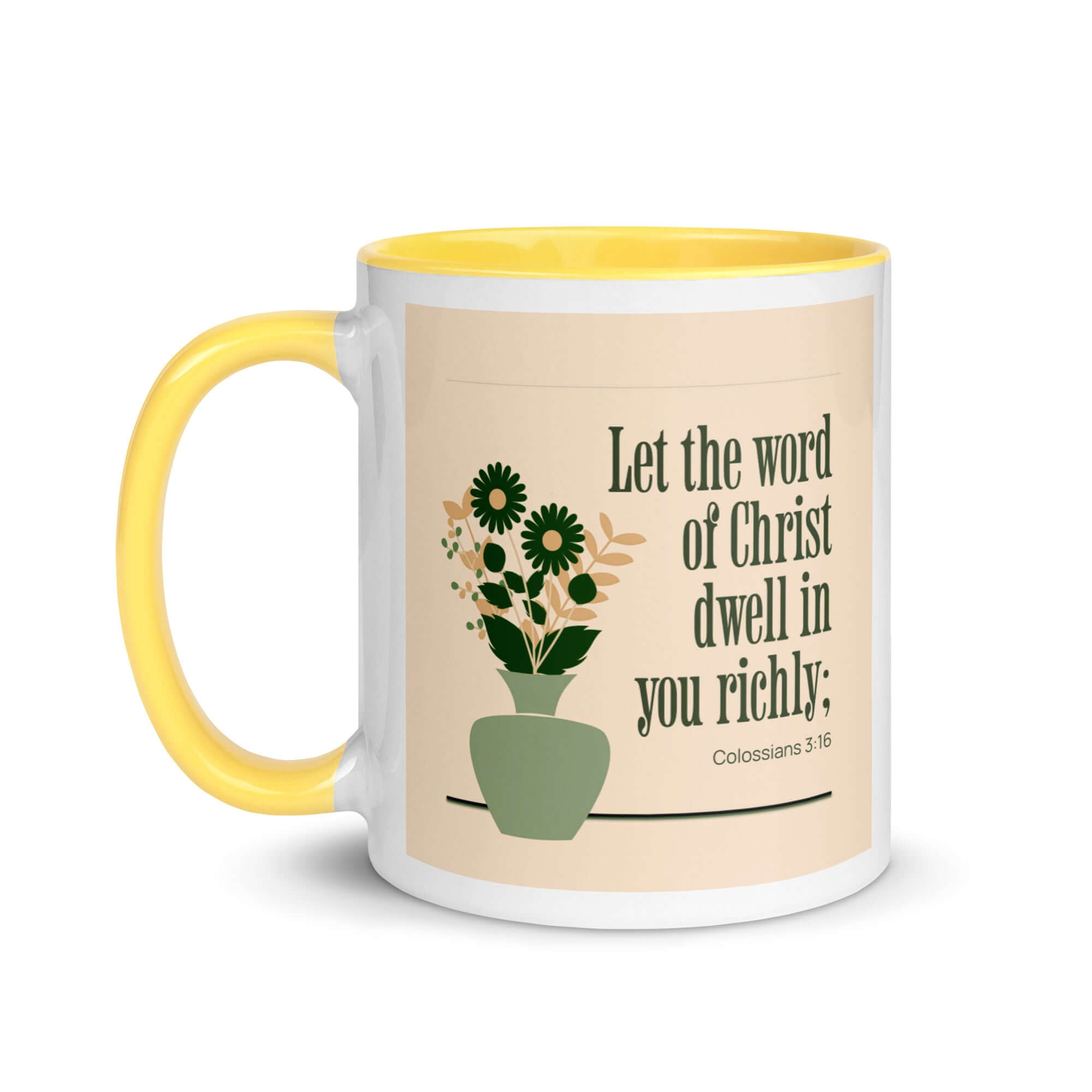 Colossians 3:16 Bible Verse, word of Christ White Ceramic Mug with Color Inside
