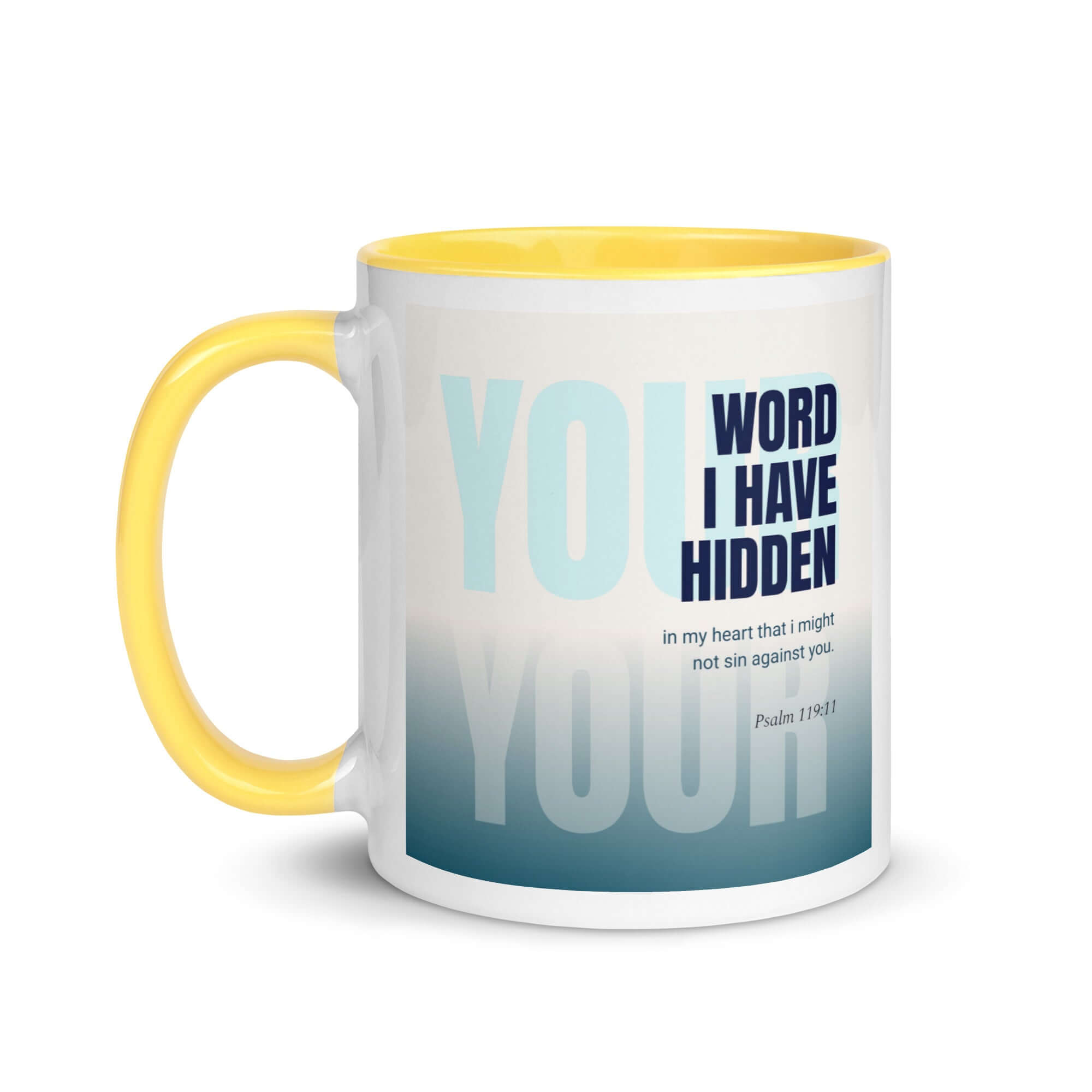 Psalm 119:11 Bible Verse, hidden your word White Ceramic Mug with Color Inside