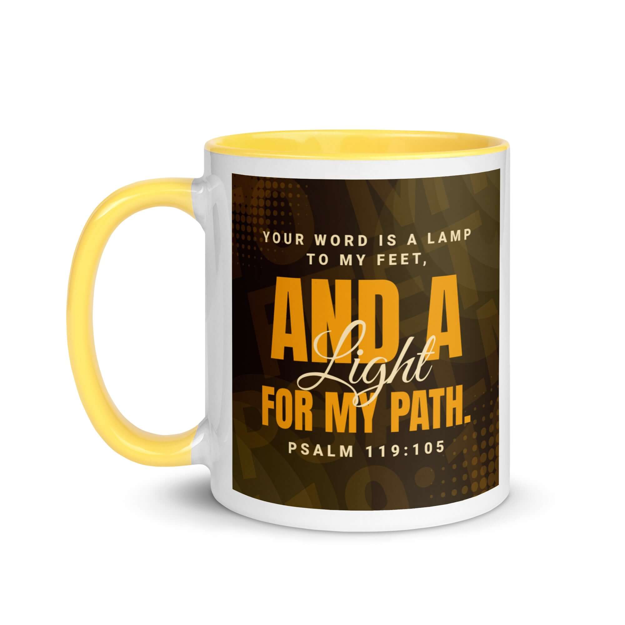 Psalm 119:105 Bible Verse, lamp to my feet White Ceramic Mug with Color Inside