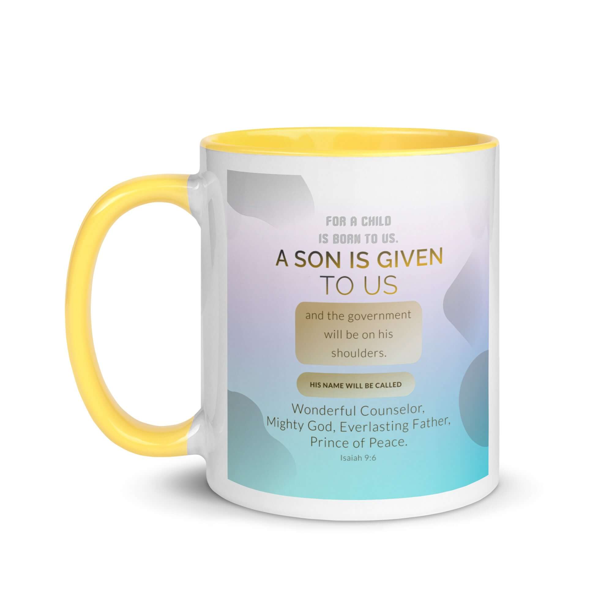 Isaiah 9:6 Bible Verse, Wonderful Counselor White Ceramic Mug with Color Inside