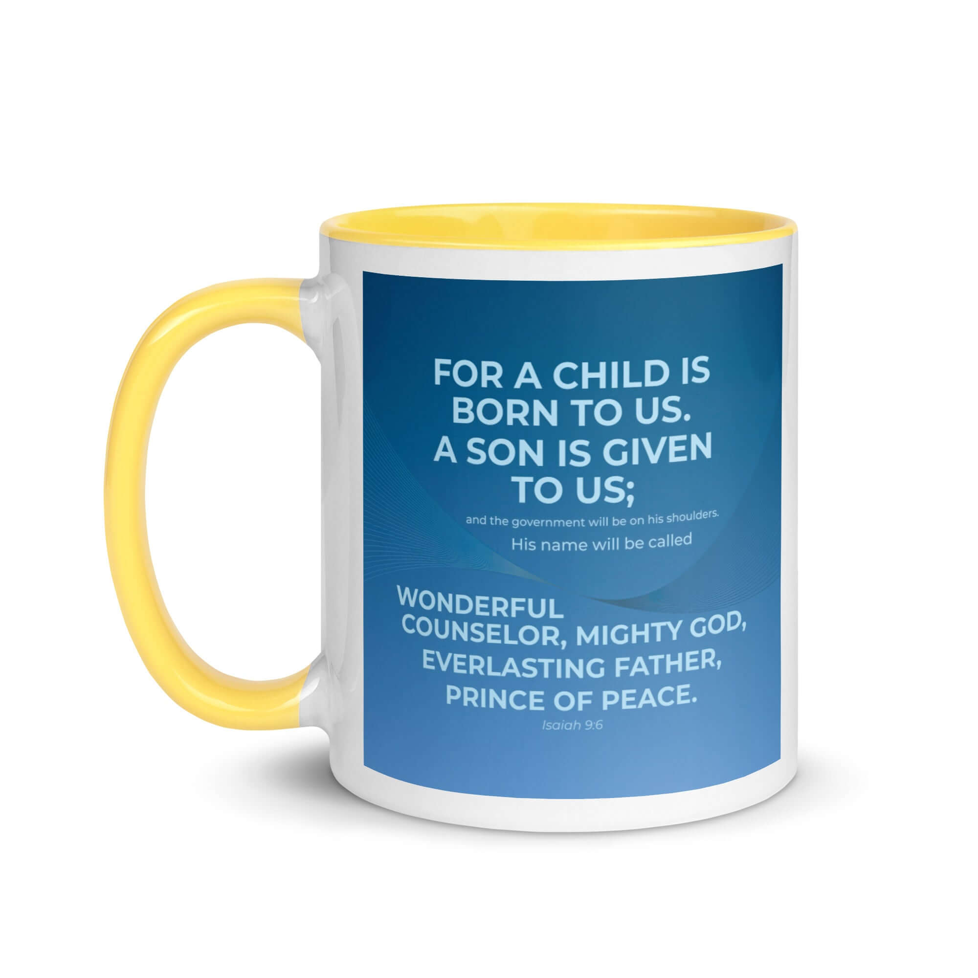 Isaiah 9:6 Bible Verse, Everlasting Father White Ceramic Mug with Color Inside