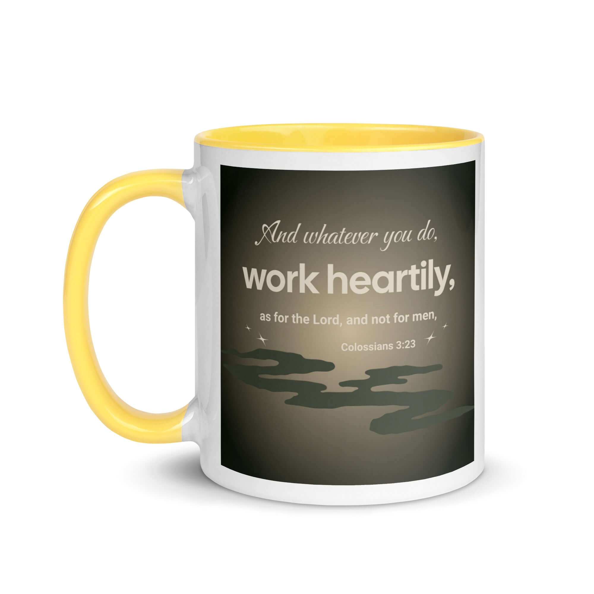 Colossians 3:23 Bible Verse, as for the Lord White Ceramic Mug with Color Inside