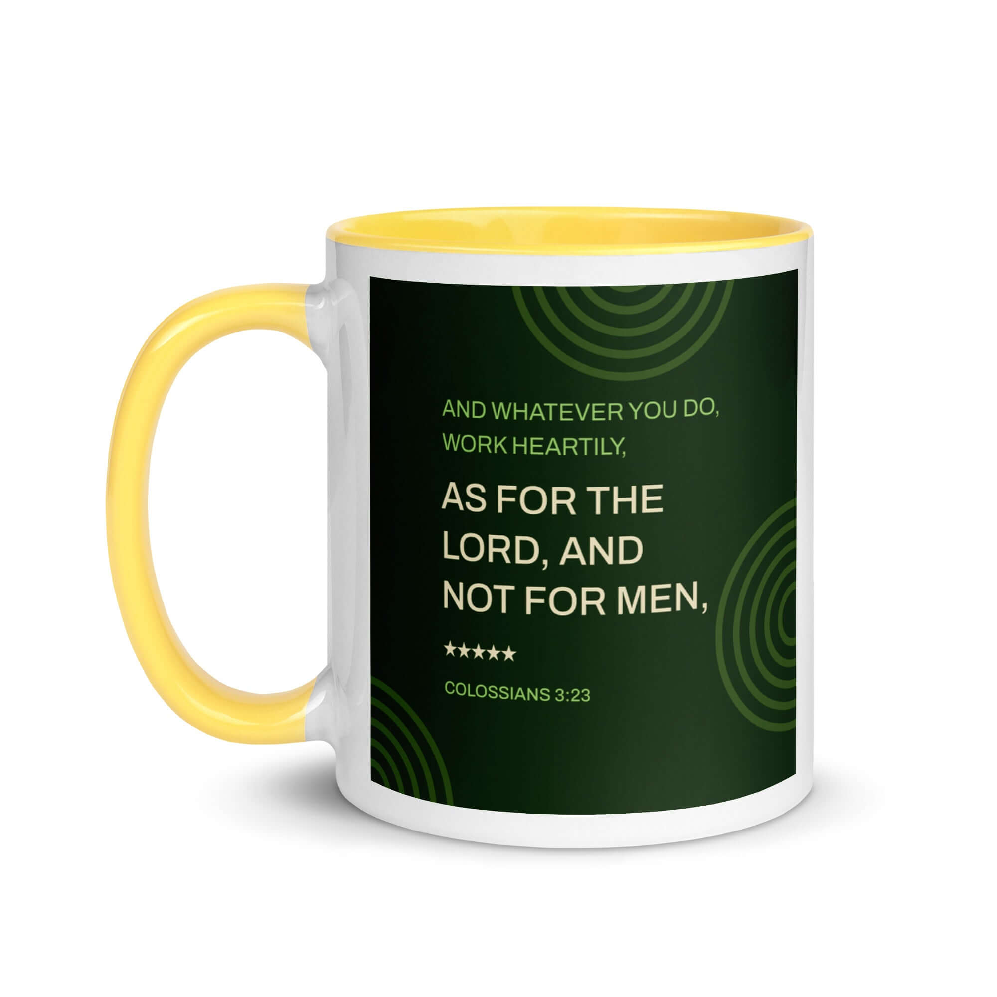 Colossians 3:23 Bible Verse, not for men White Ceramic Mug with Color Inside