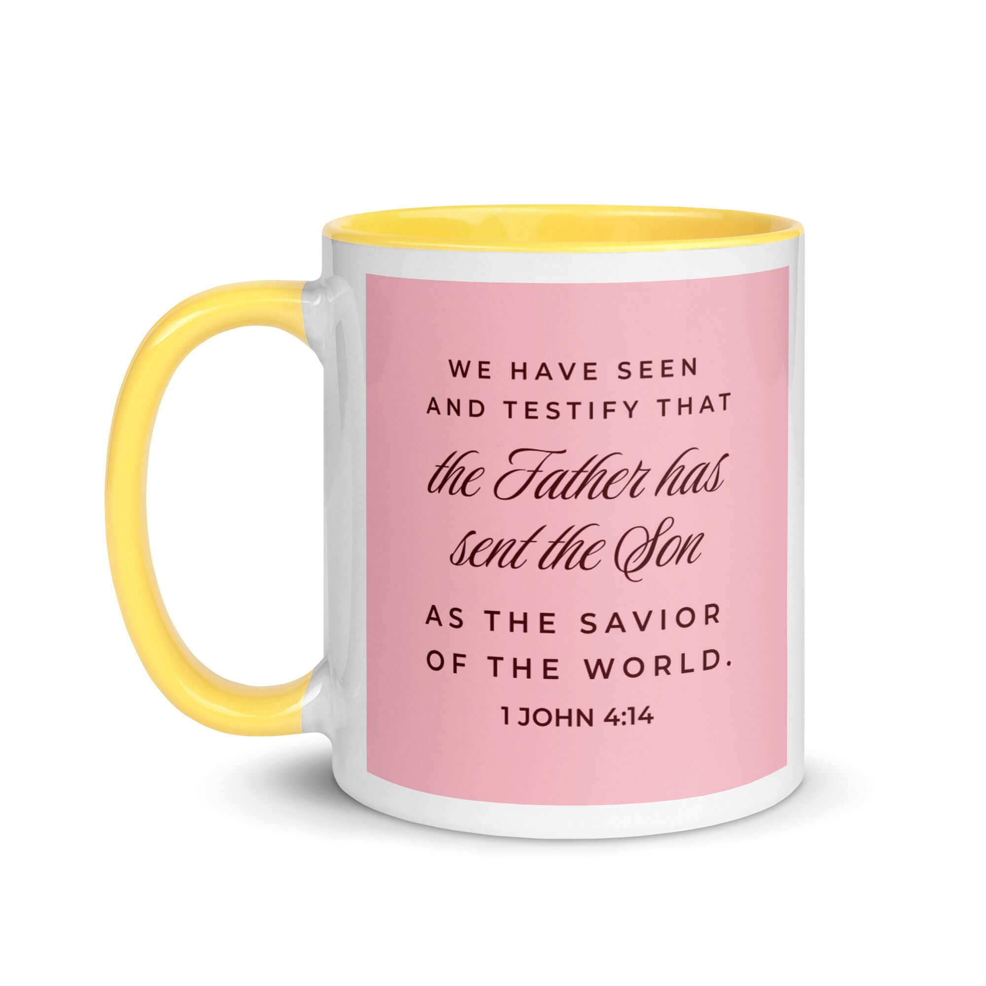 1 John 4:14 Bible Verse, We have seen White Ceramic Mug with Color Inside