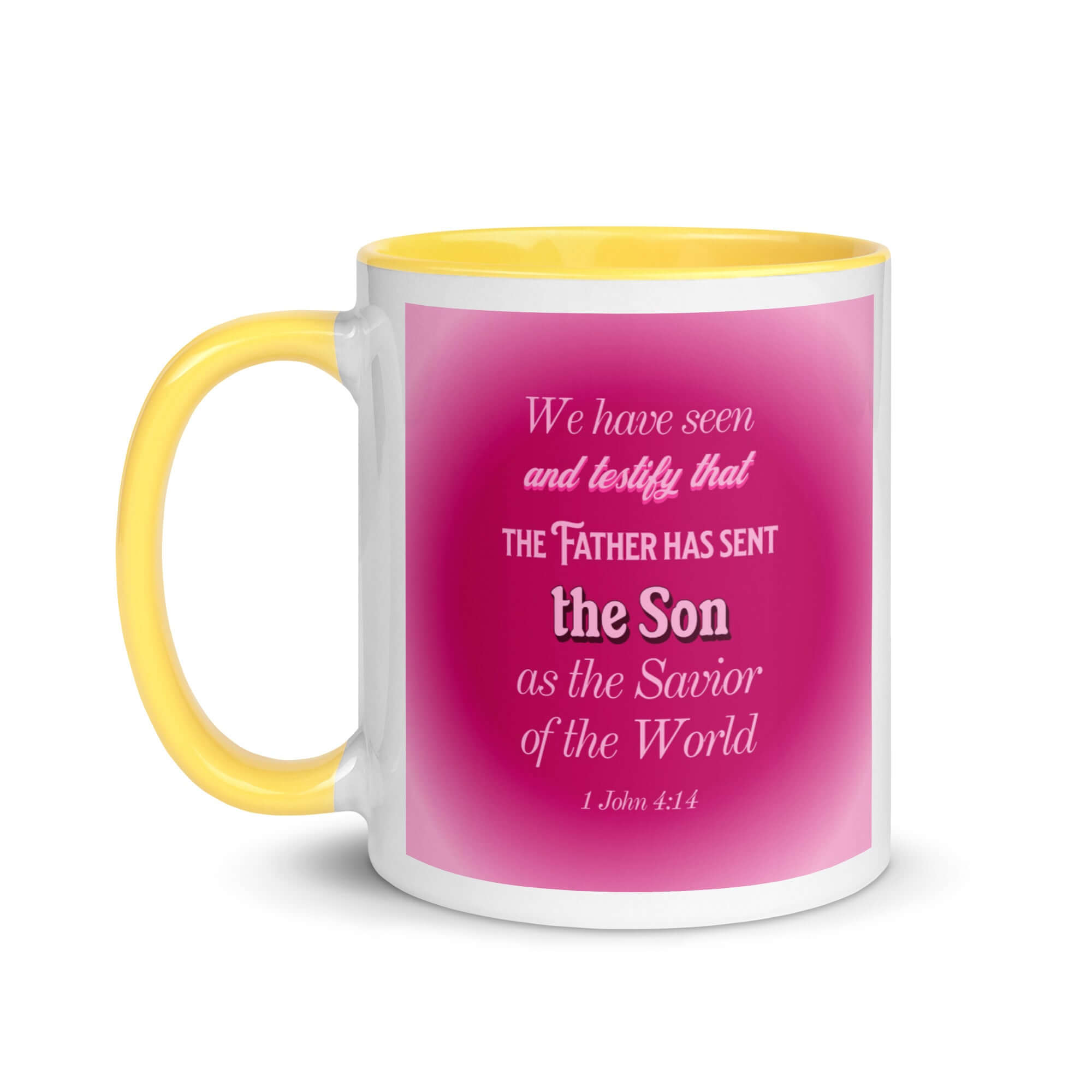 1 John 4:14 Bible Verse, that the Father White Ceramic Mug with Color Inside
