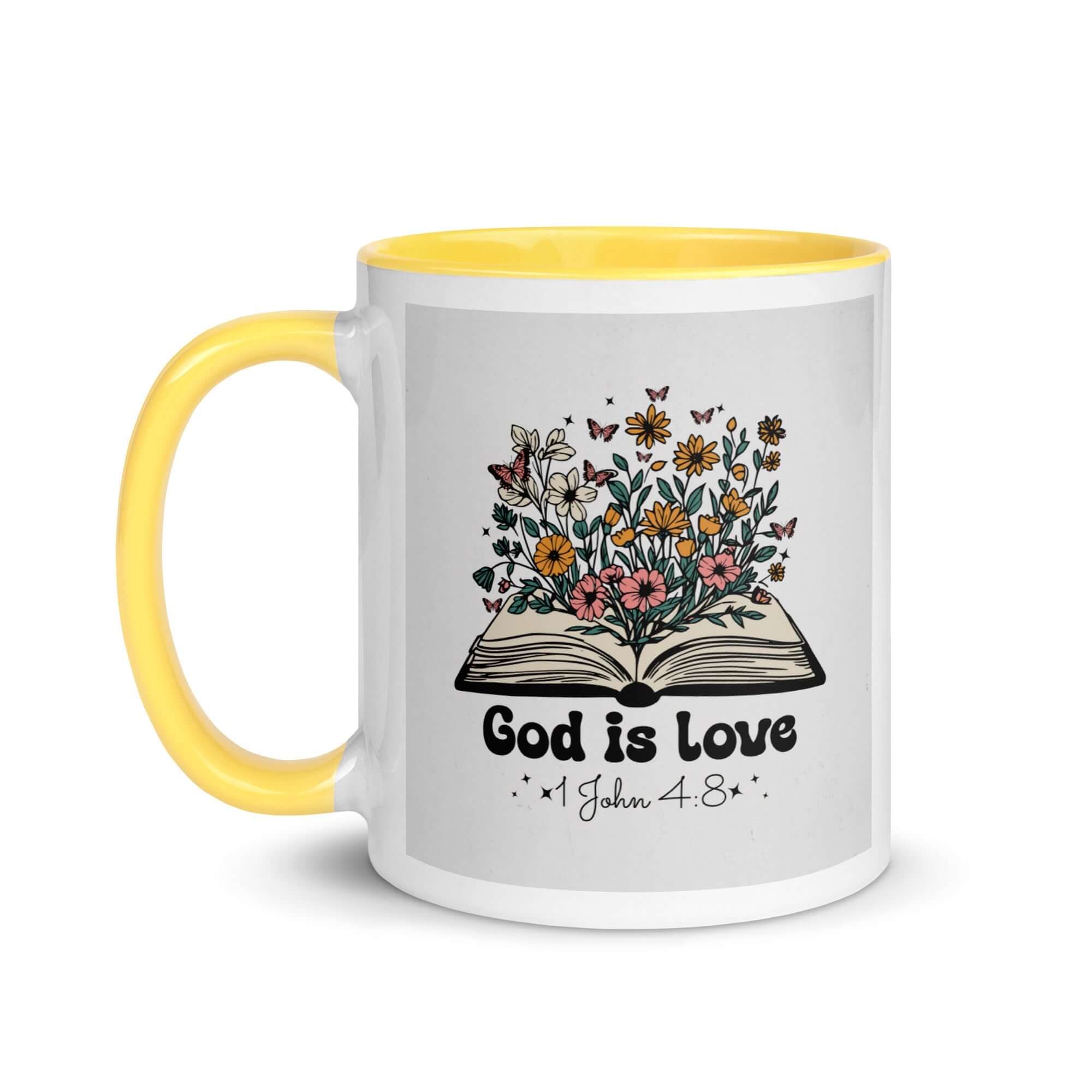 1 John 4:8 Bible Verse, God is Love White Ceramic Mug with Color Inside