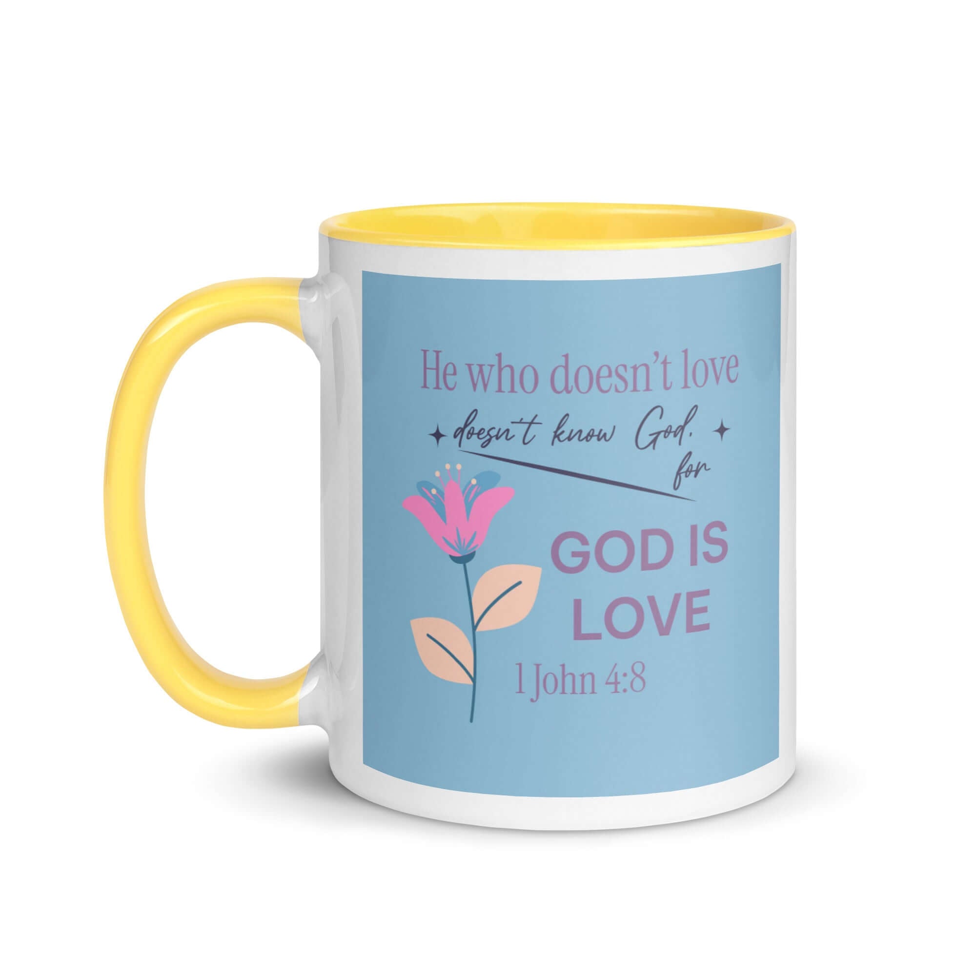 1 John 4:8 Bible Verse, doesn’t love White Ceramic Mug with Color Inside