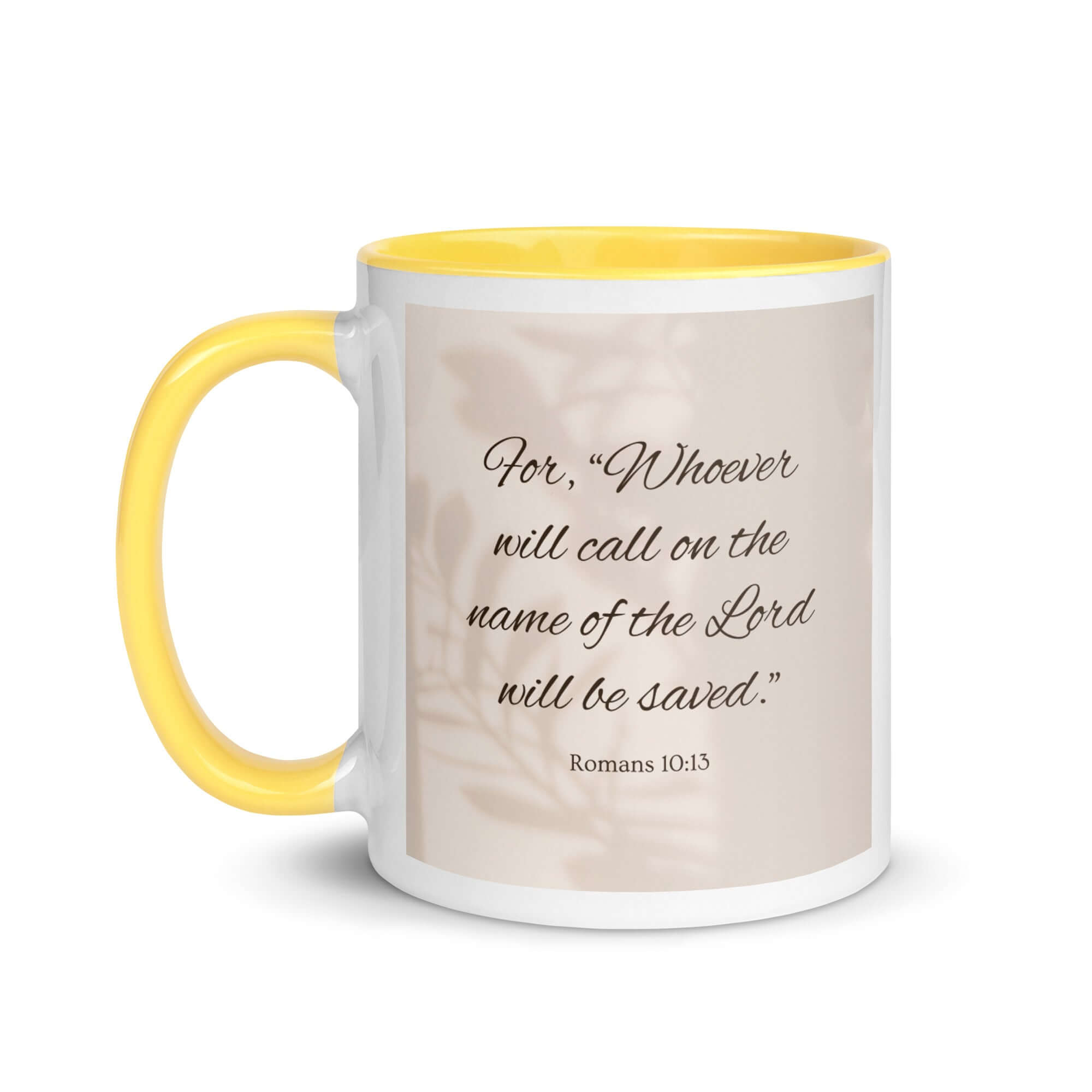 Romans 10:13 Bible Verse, Whoever White Ceramic Mug with Color Inside