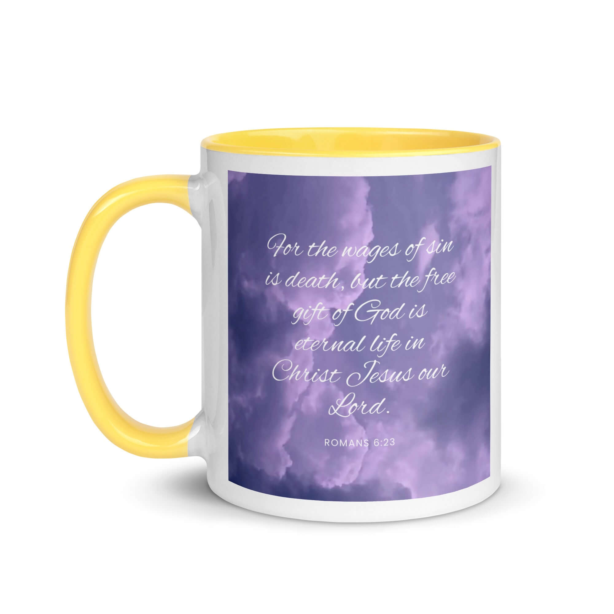 Romans 6:23 Bible Verse, free gift White Ceramic Mug with Color Inside