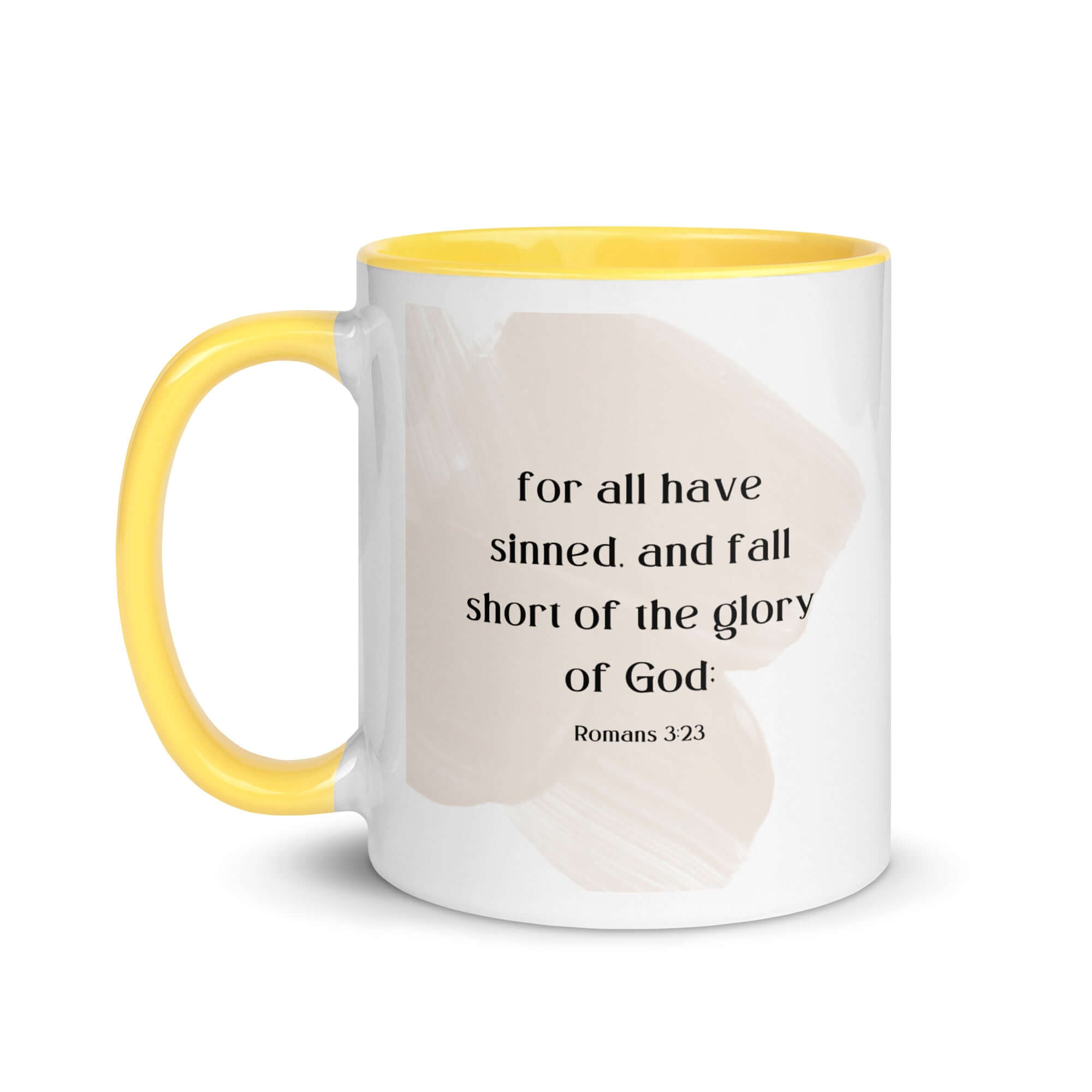 Romans 3:23 Bible Verse, fall short White Ceramic Mug with Color Inside