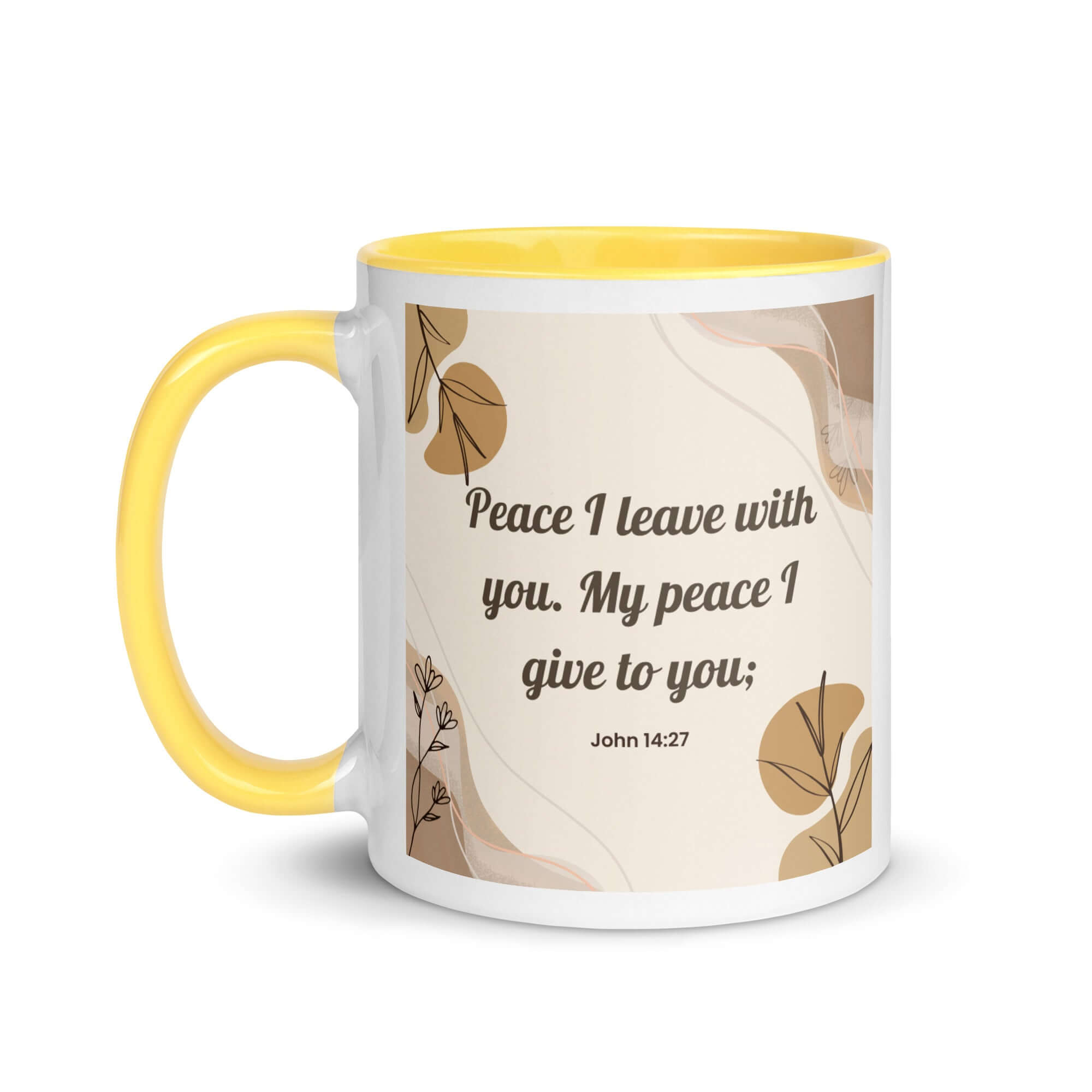 John 14:27 Bible Verse, Peace I White Ceramic Mug with Color Inside