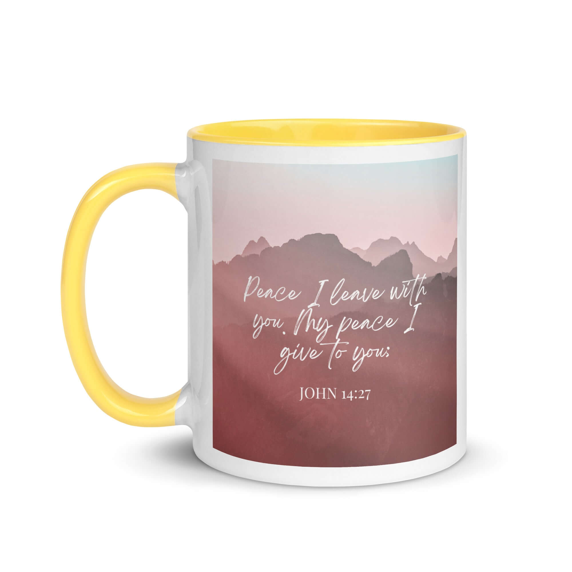 John 14:27 Bible Verse, I give you White Ceramic Mug with Color Inside