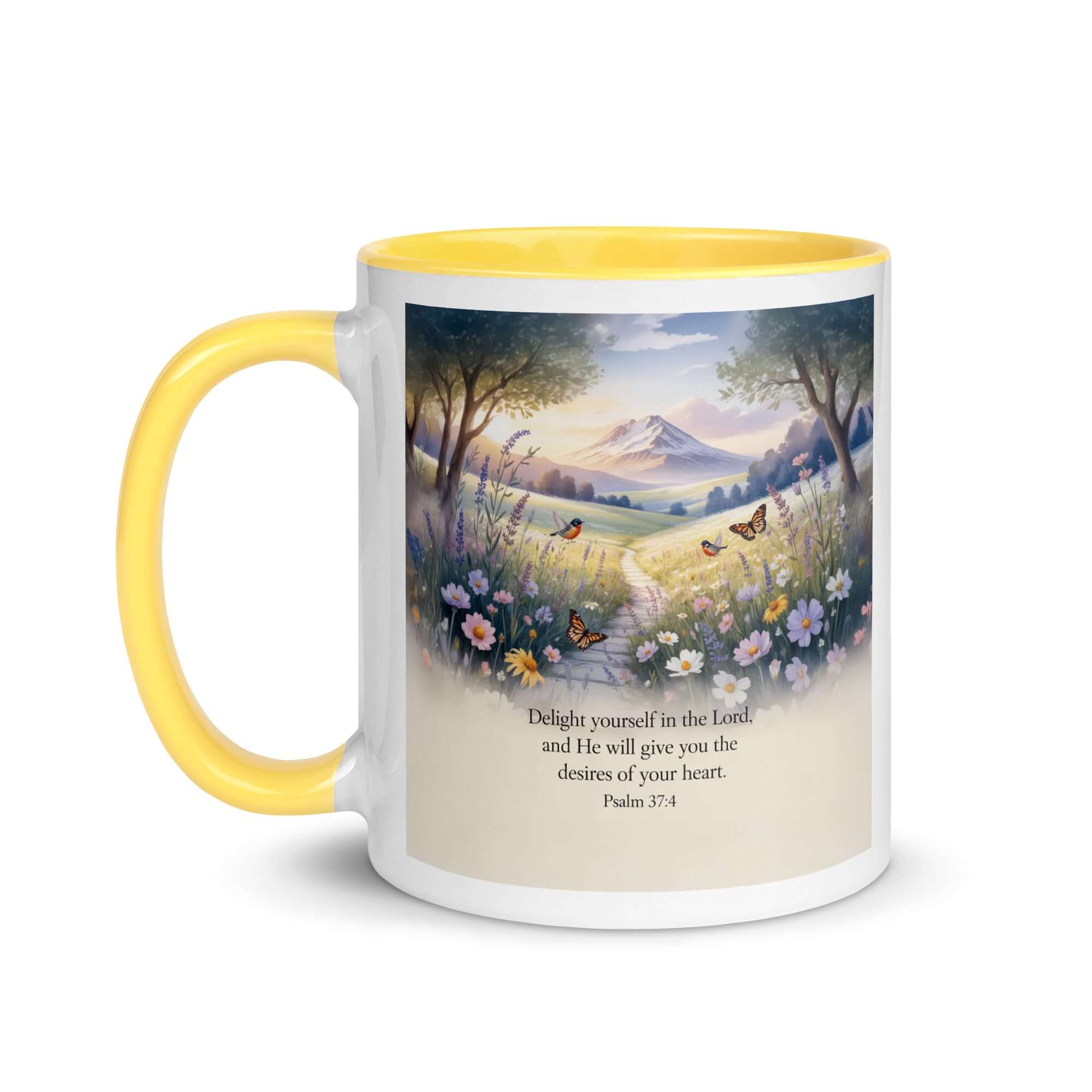 Psalm 37:4 Bible Verse, Delight White Ceramic Mug with Color Inside