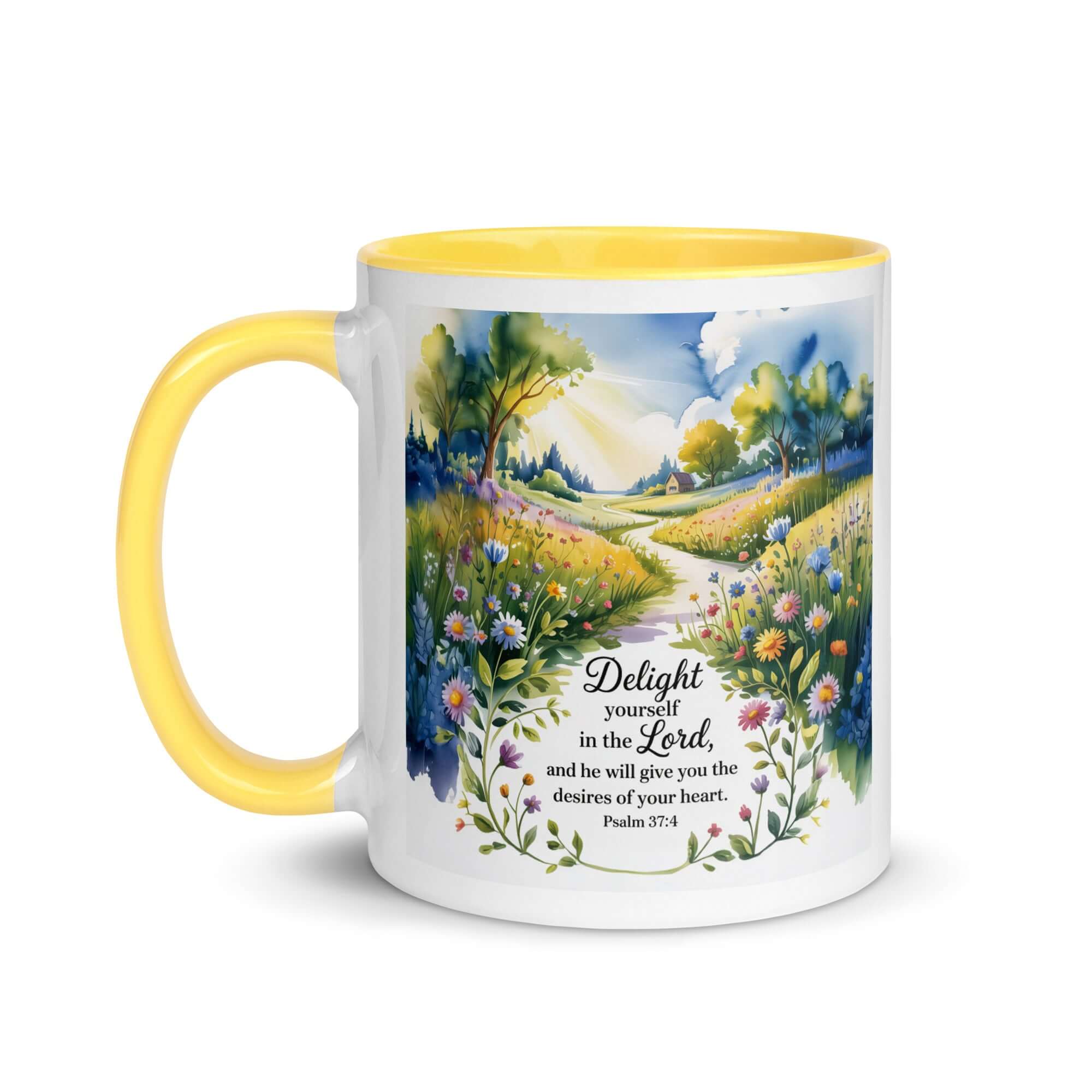 Psalm 37:4 Bible Verse, desires White Ceramic Mug with Color Inside