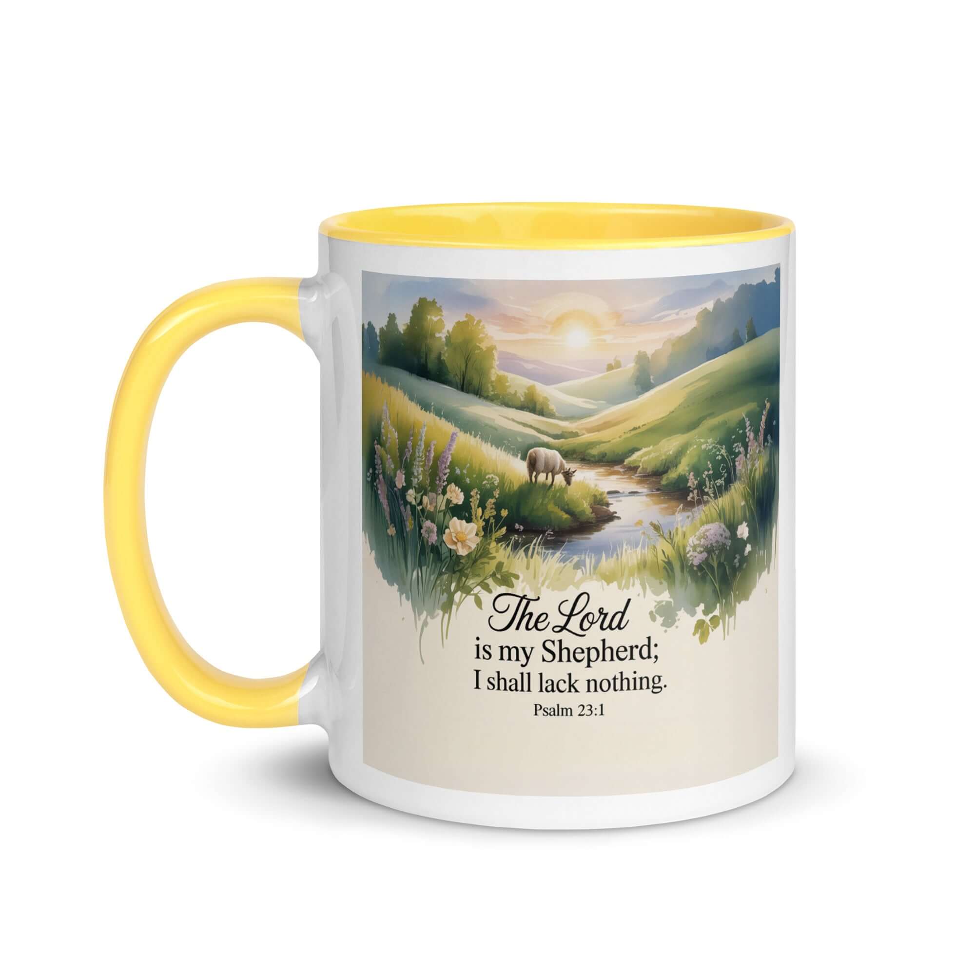 Psalm 23:1 Bible Verse, Lord White Ceramic Mug with Color Inside