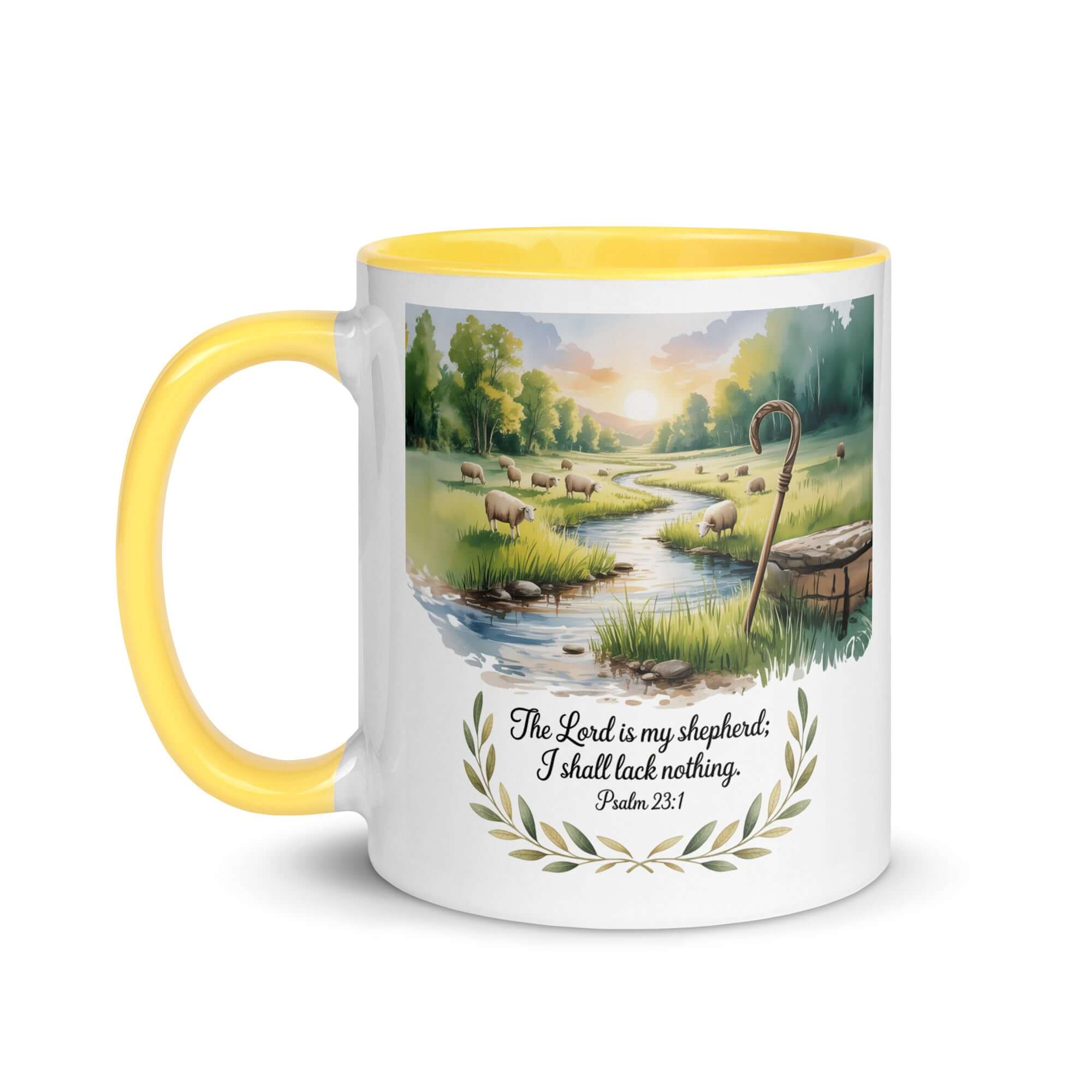 Psalm 23:1 Bible Verse, is my White Ceramic Mug with Color Inside