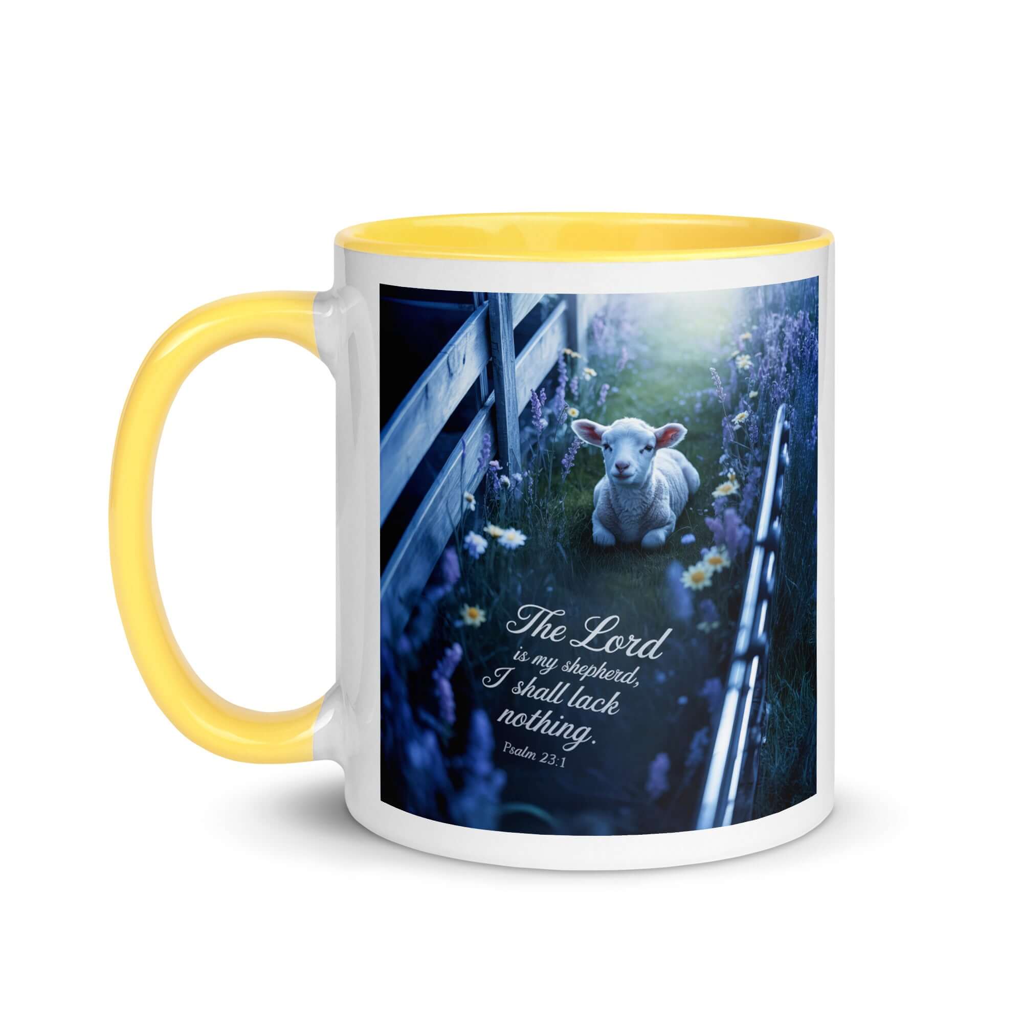 Psalm 23:1 Bible Verse, Shepherd White Ceramic Mug with Color Inside