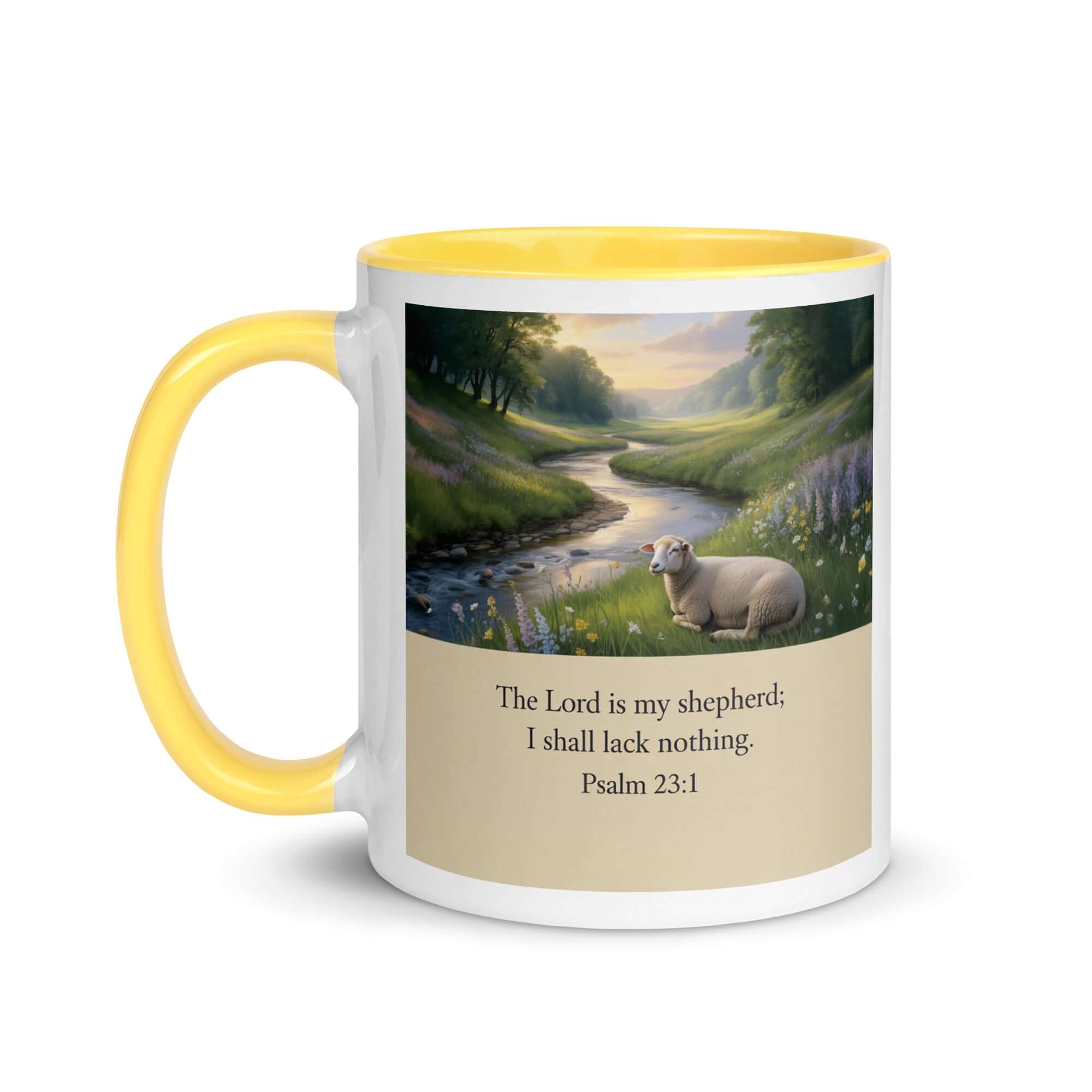 Psalm 23:1 Bible Verse, I shall White Ceramic Mug with Color Inside
