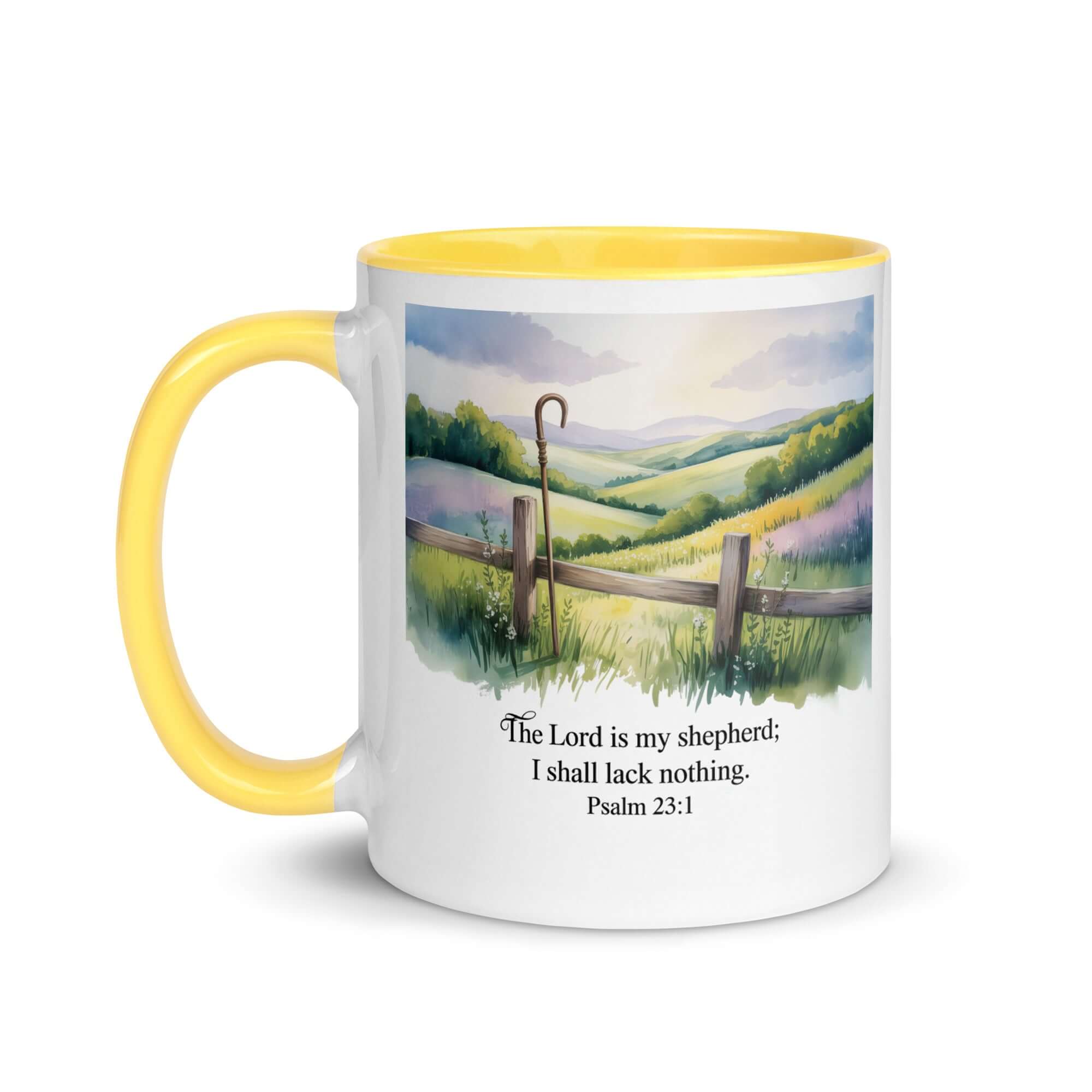 Psalm 23:1 Bible Verse, Lack White Ceramic Mug with Color Inside