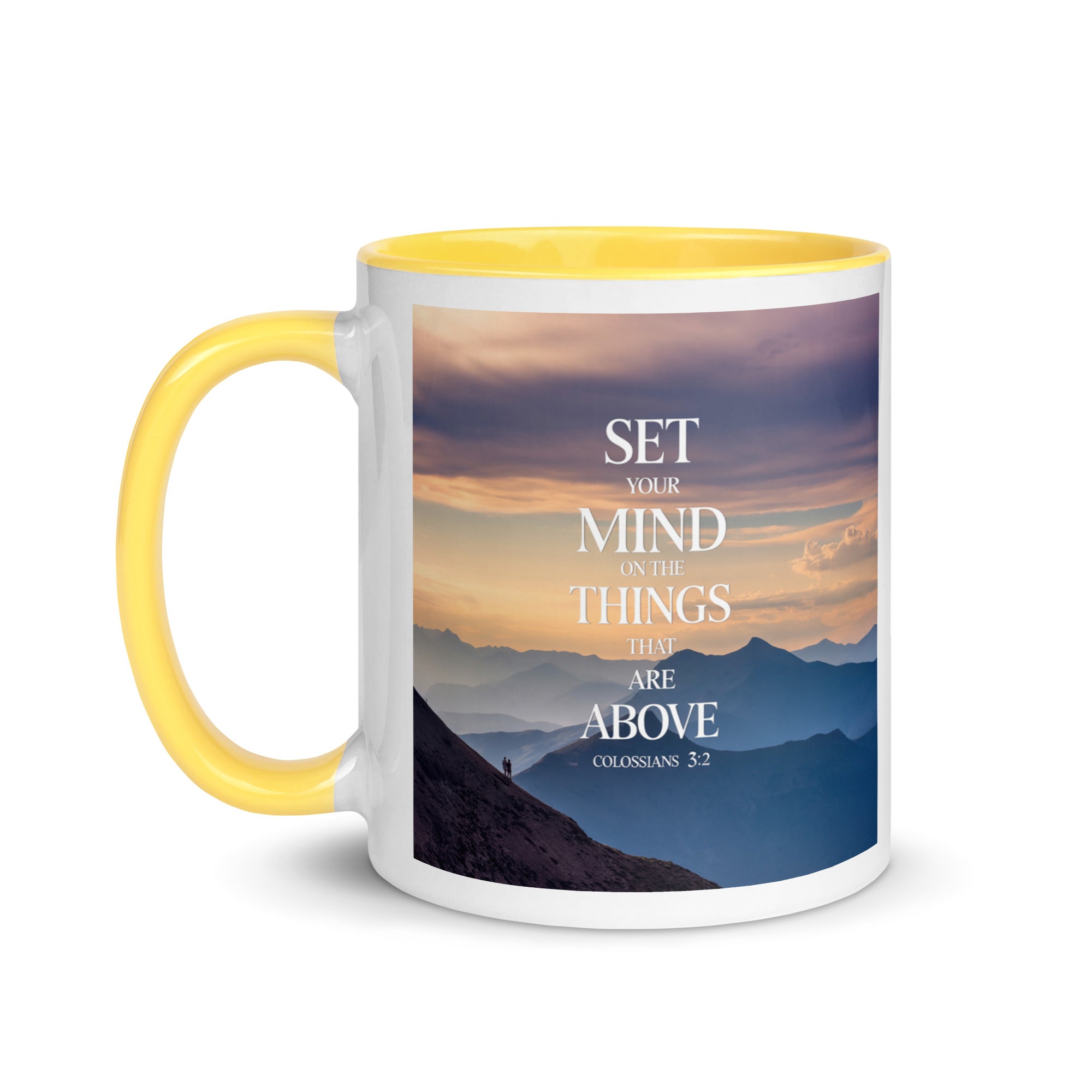 Colossians 3:2 Bible Verse things that White Ceramic Mug with Color Inside
