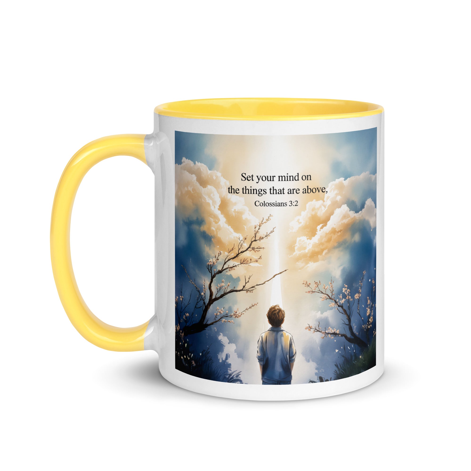 Colossians 3:2 Bible Verse the things White Ceramic Mug with Color Inside