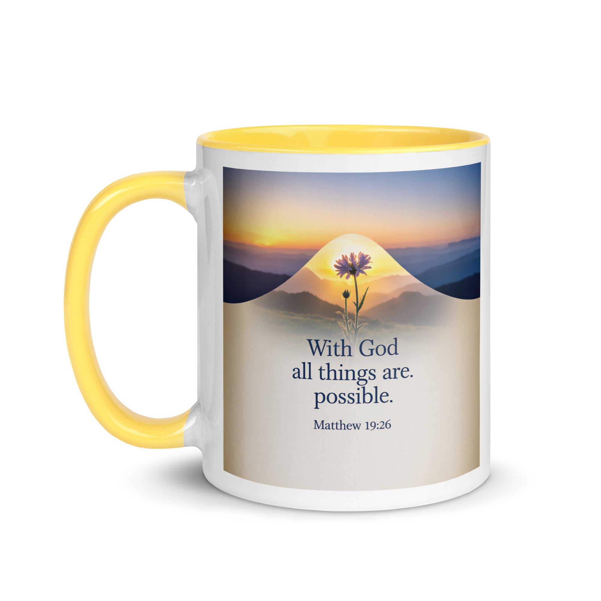 Matthew 19:26 Bible Verse at them White Ceramic Mug with Color Inside