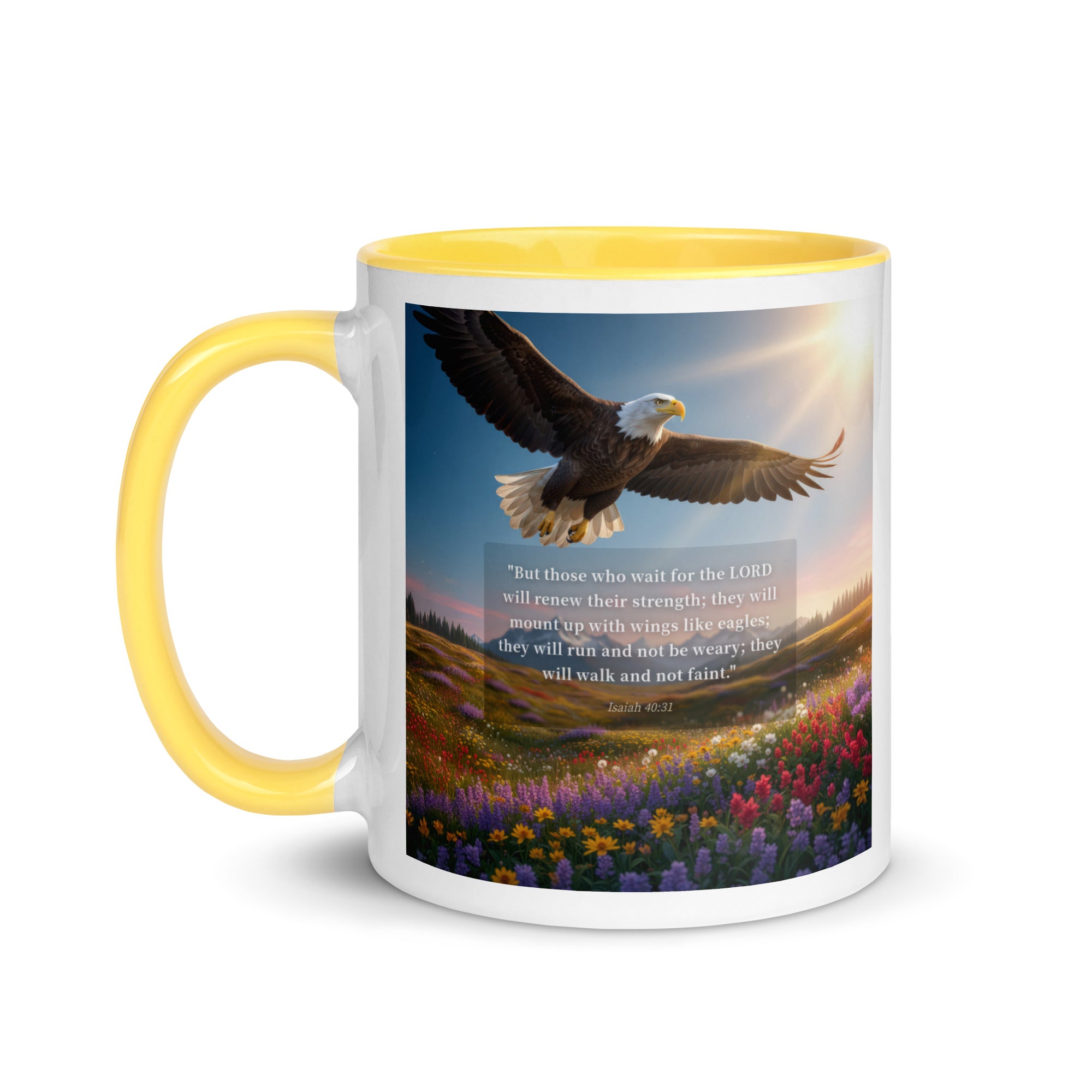 Isaiah 40:31 Bible Verse Who Wait White Ceramic Mug with Color Inside