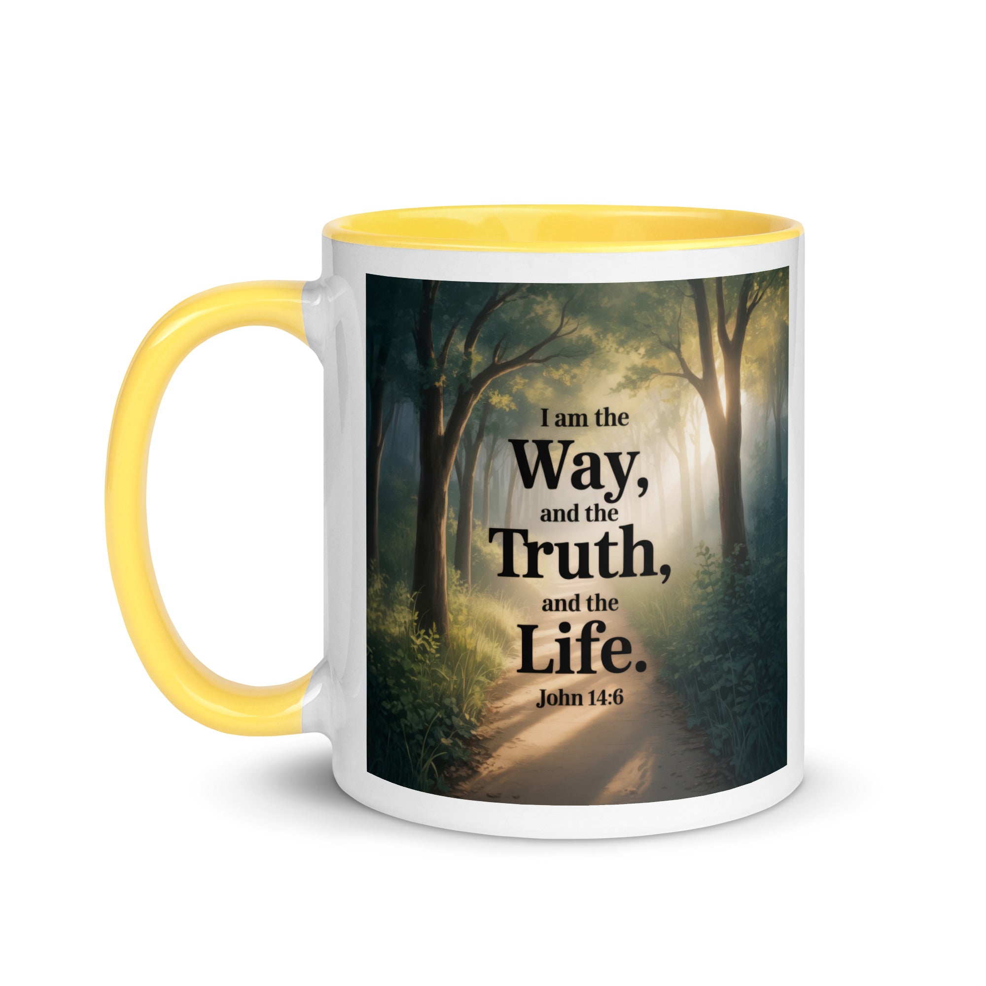 John 14:6 Bible Verse The Life White Ceramic Mug with Color Inside