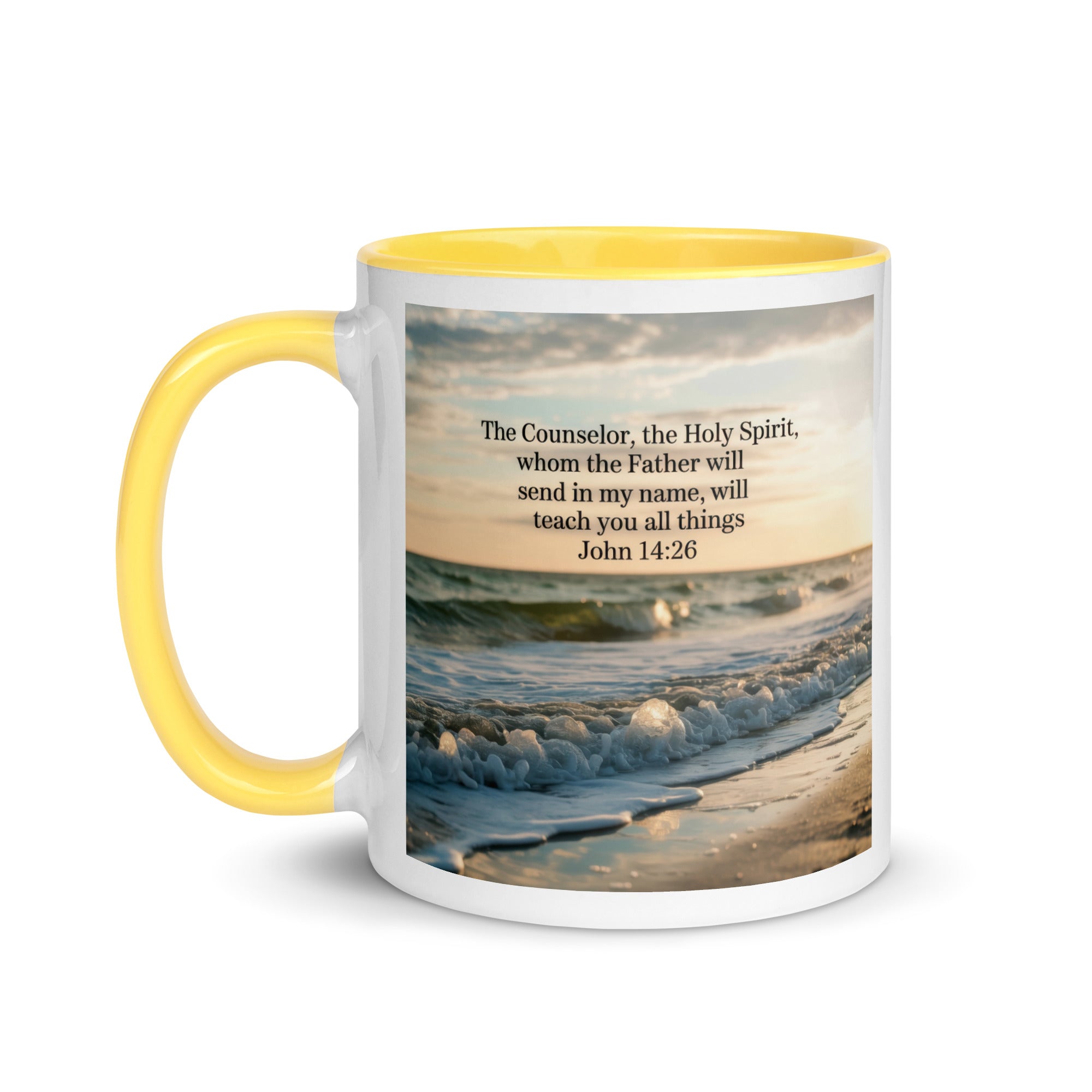 John 14:26 Bible Verse You All White Ceramic Mug with Color Inside