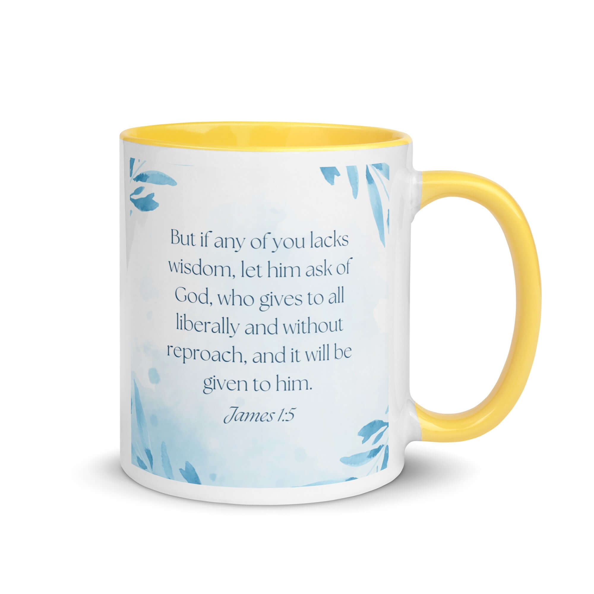James 1:5 Bible Verse, lacks wisdom White Ceramic Mug with Color Inside Yellow 11 oz