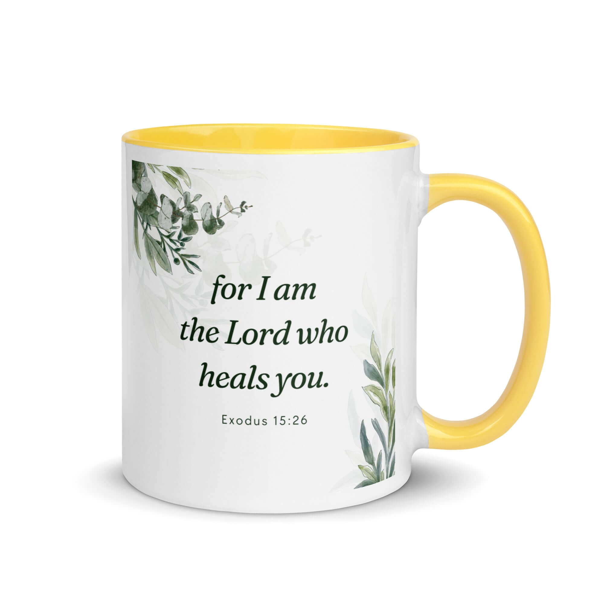 Exodus 15:26 Bible Verse, Gods voice White Ceramic Mug with Color Inside Yellow 11 oz
