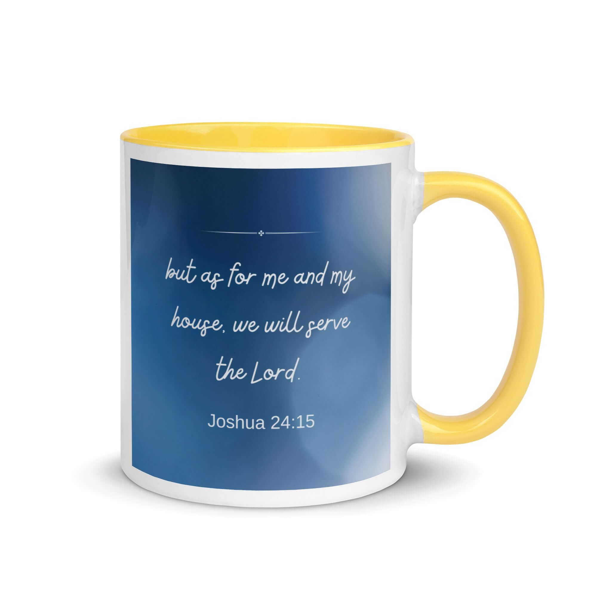 Joshua 24:15 Bible Verse, choose today White Ceramic Mug with Color Inside Yellow 11 oz