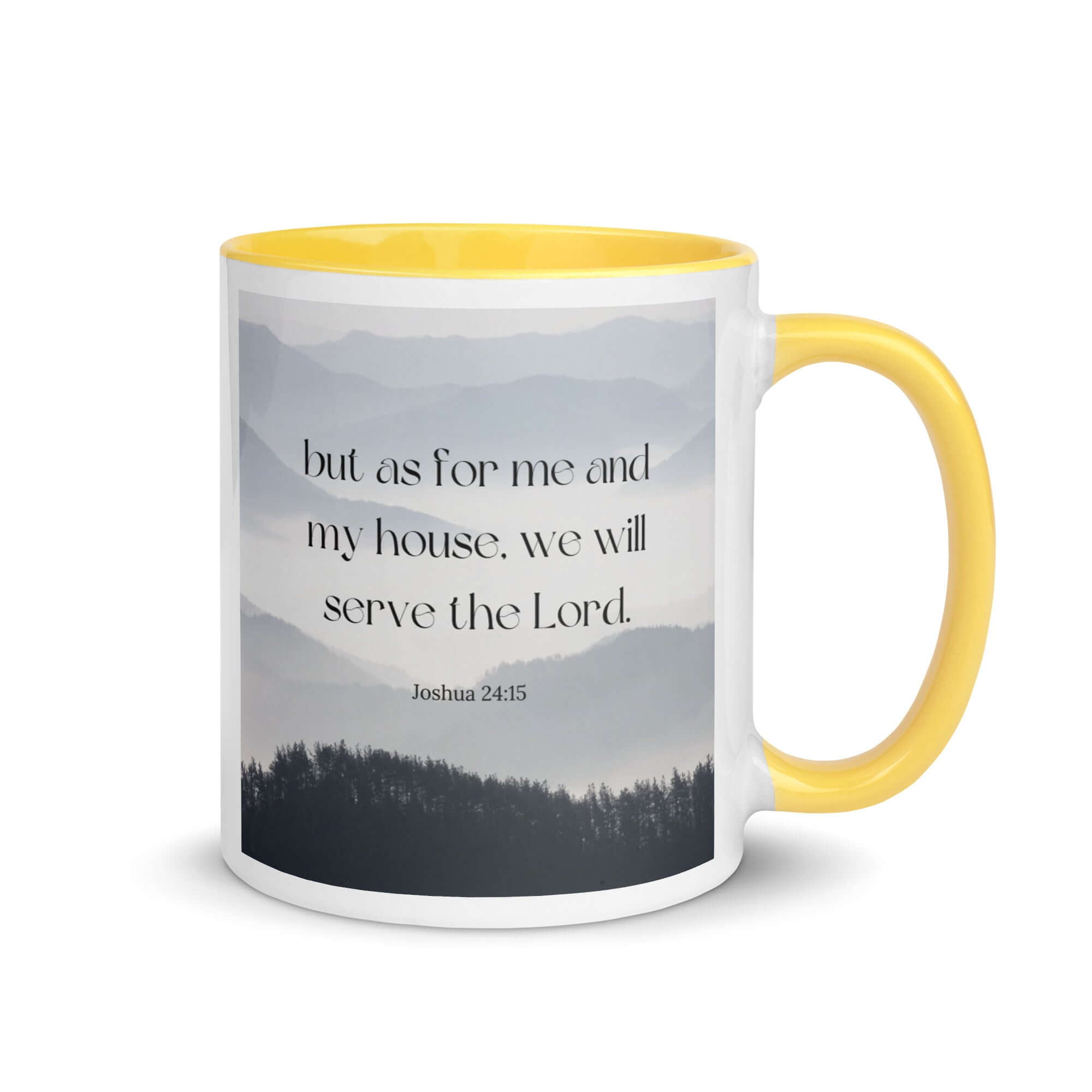Joshua 24:15 Bible Verse, whom you White Ceramic Mug with Color Inside Yellow 11 oz