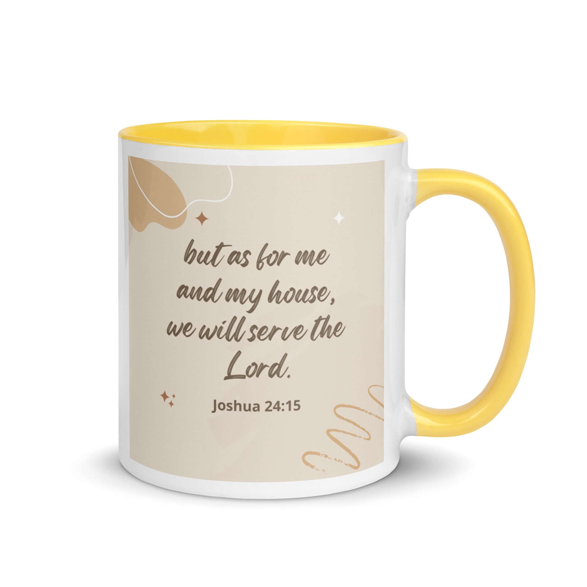 Joshua 24:15 Bible Verse, will serve White Ceramic Mug with Color Inside Yellow 11 oz