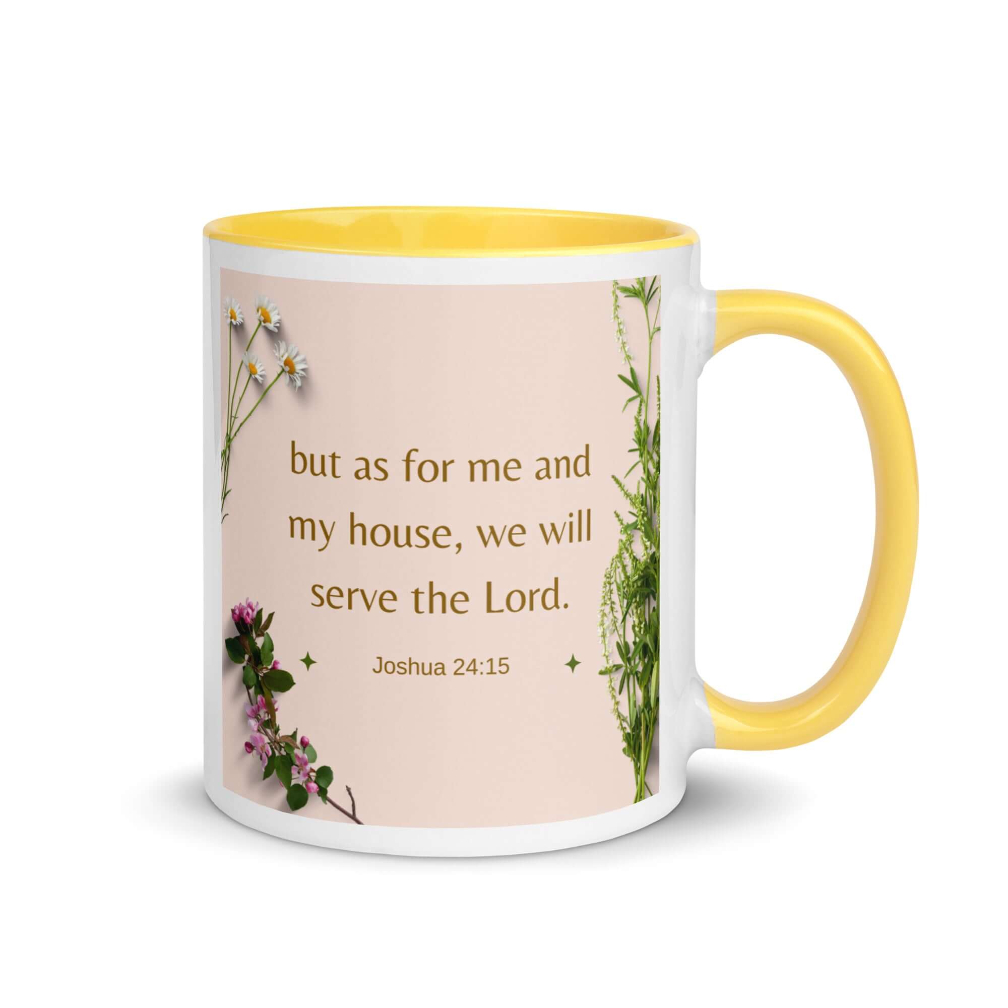 Joshua 24:15 Bible Verse, your fathers White Ceramic Mug with Color Inside Yellow 11 oz