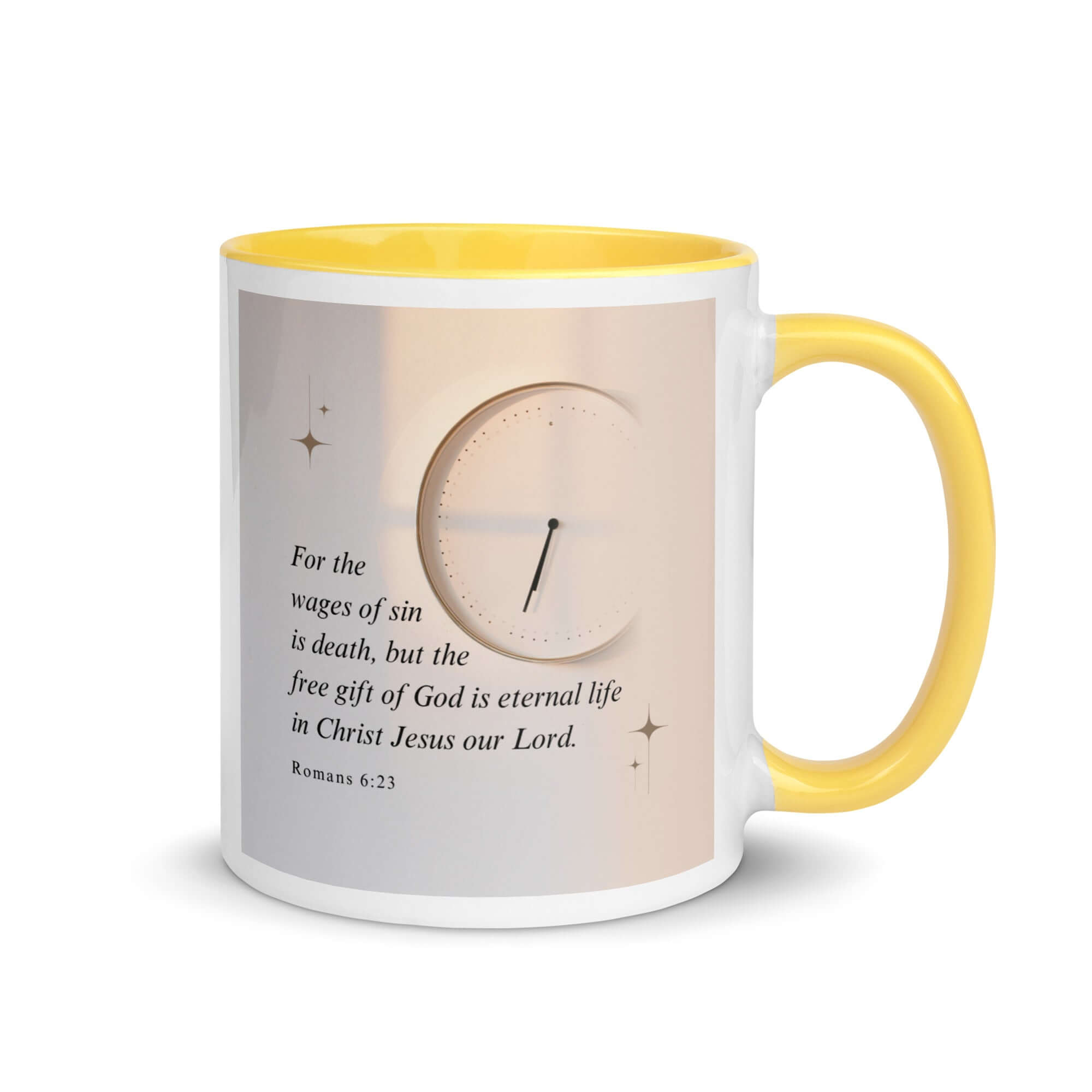 Romans 6:23 Bible Verse, our Lord White Ceramic Mug with Color Inside Yellow 11 oz