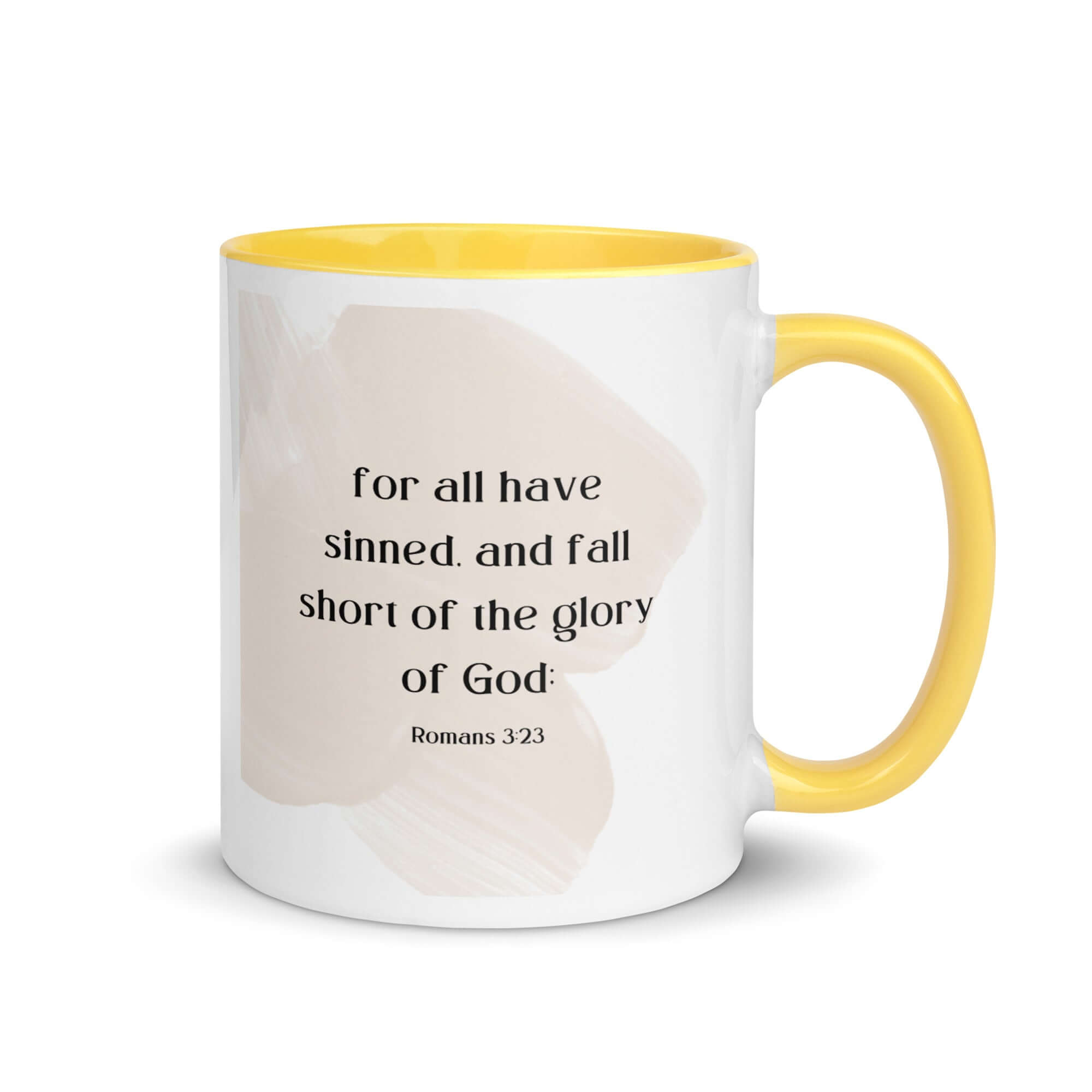 Romans 3:23 Bible Verse, fall short White Ceramic Mug with Color Inside Yellow 11 oz