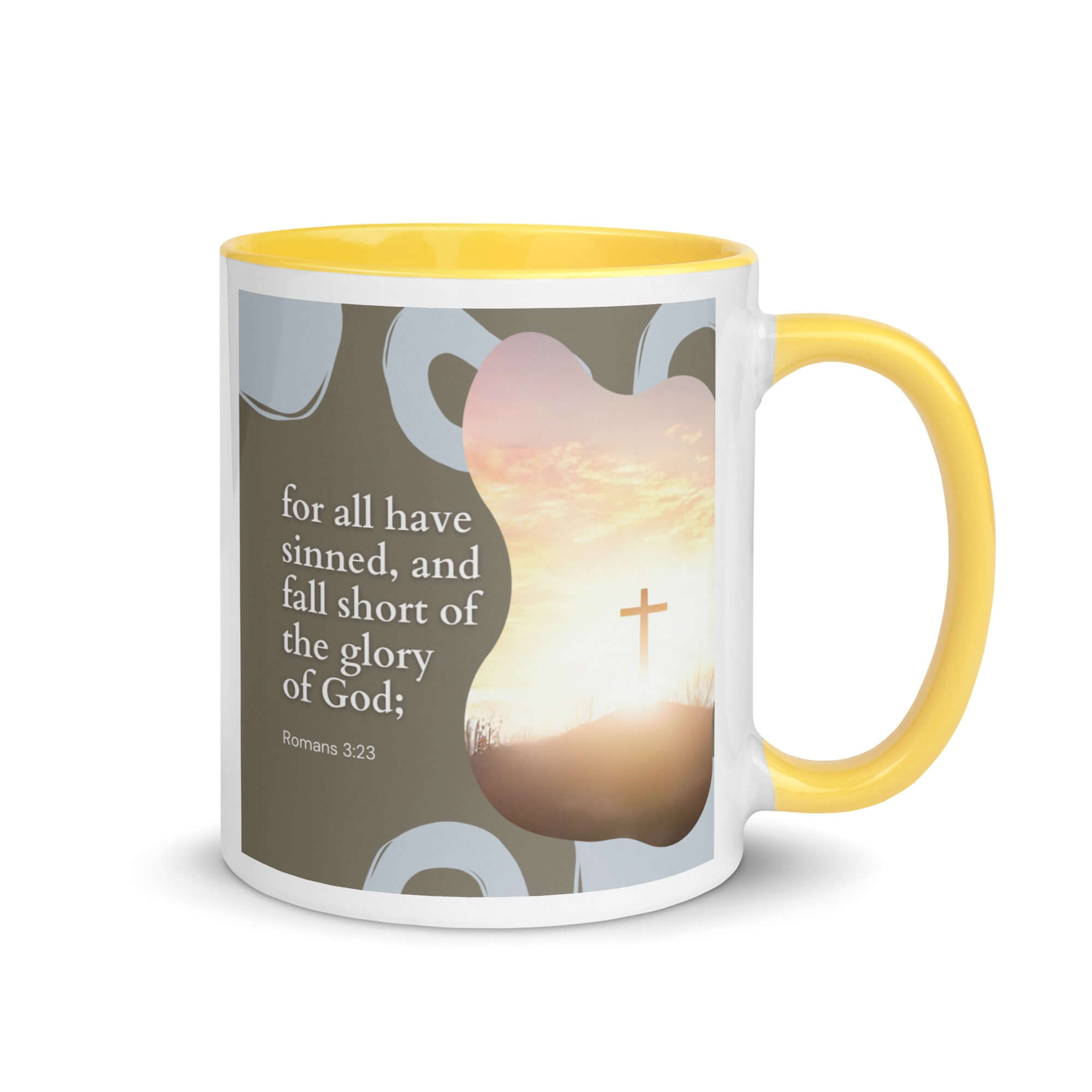 Romans 3:23 Bible Verse, the glory White Ceramic Mug with Color Inside Yellow 11 oz
