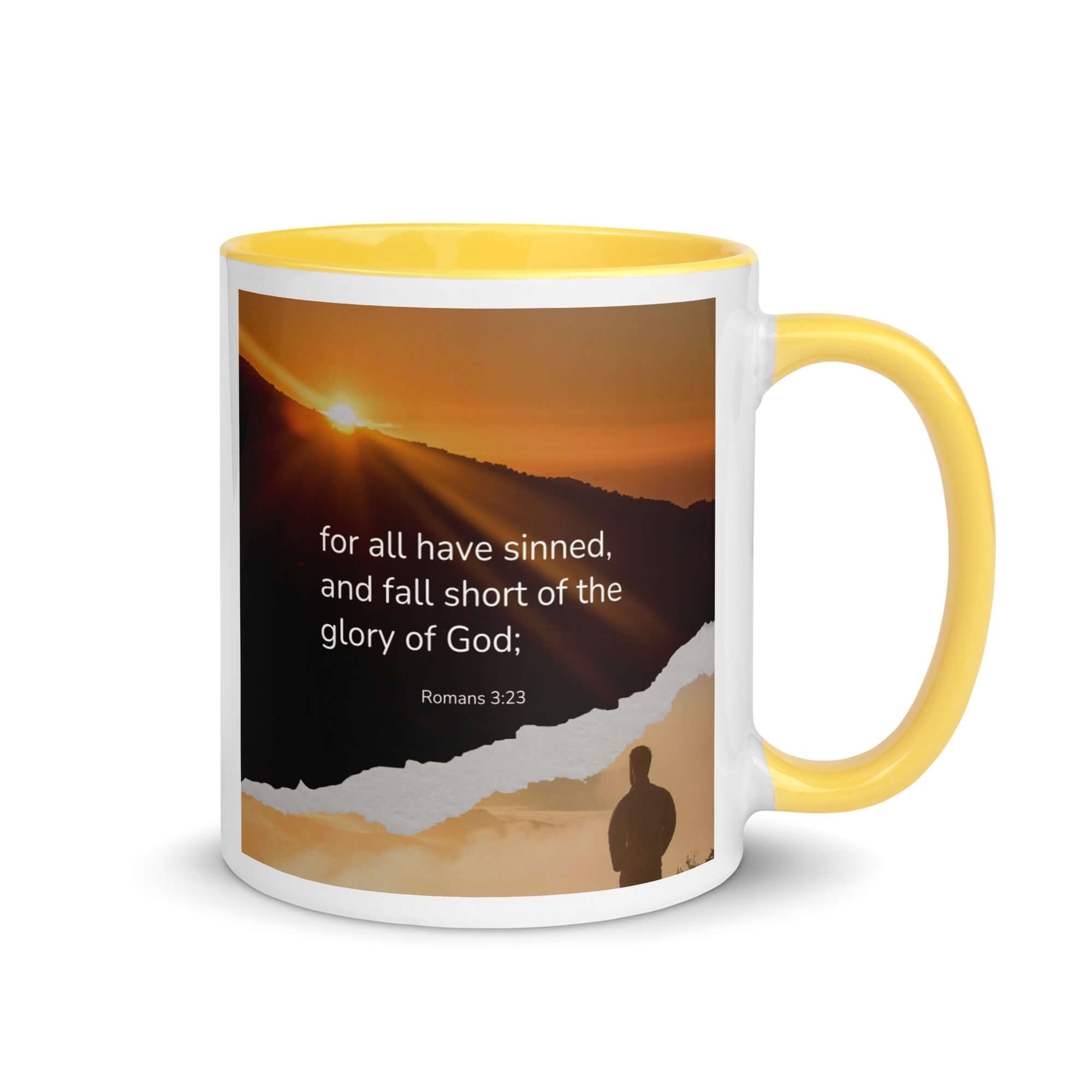 Romans 3:23 Bible Verse, of God White Ceramic Mug with Color Inside Yellow 11 oz