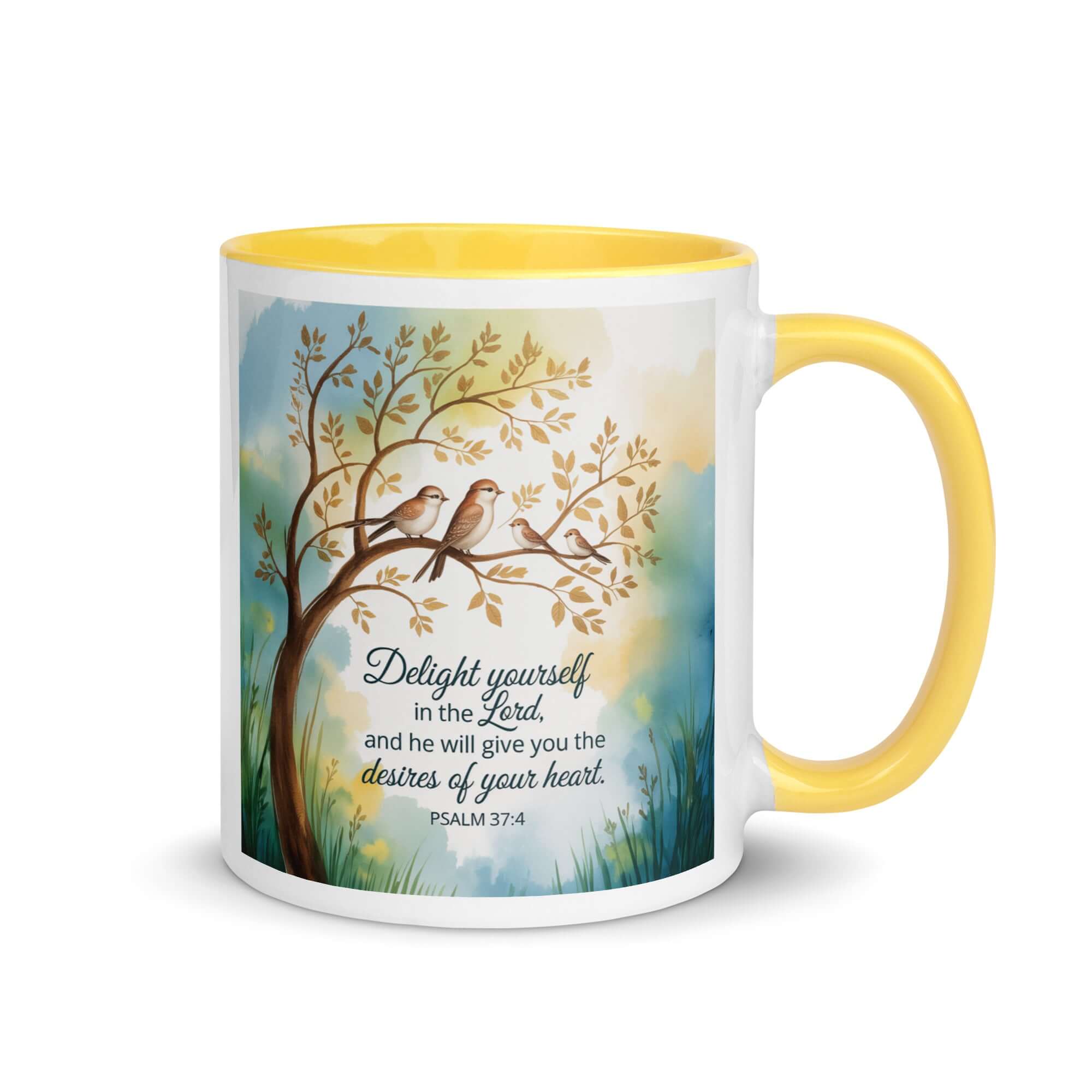 Psalm 37:4 Bible Verse, Yourself White Ceramic Mug with Color Inside Yellow 11 oz