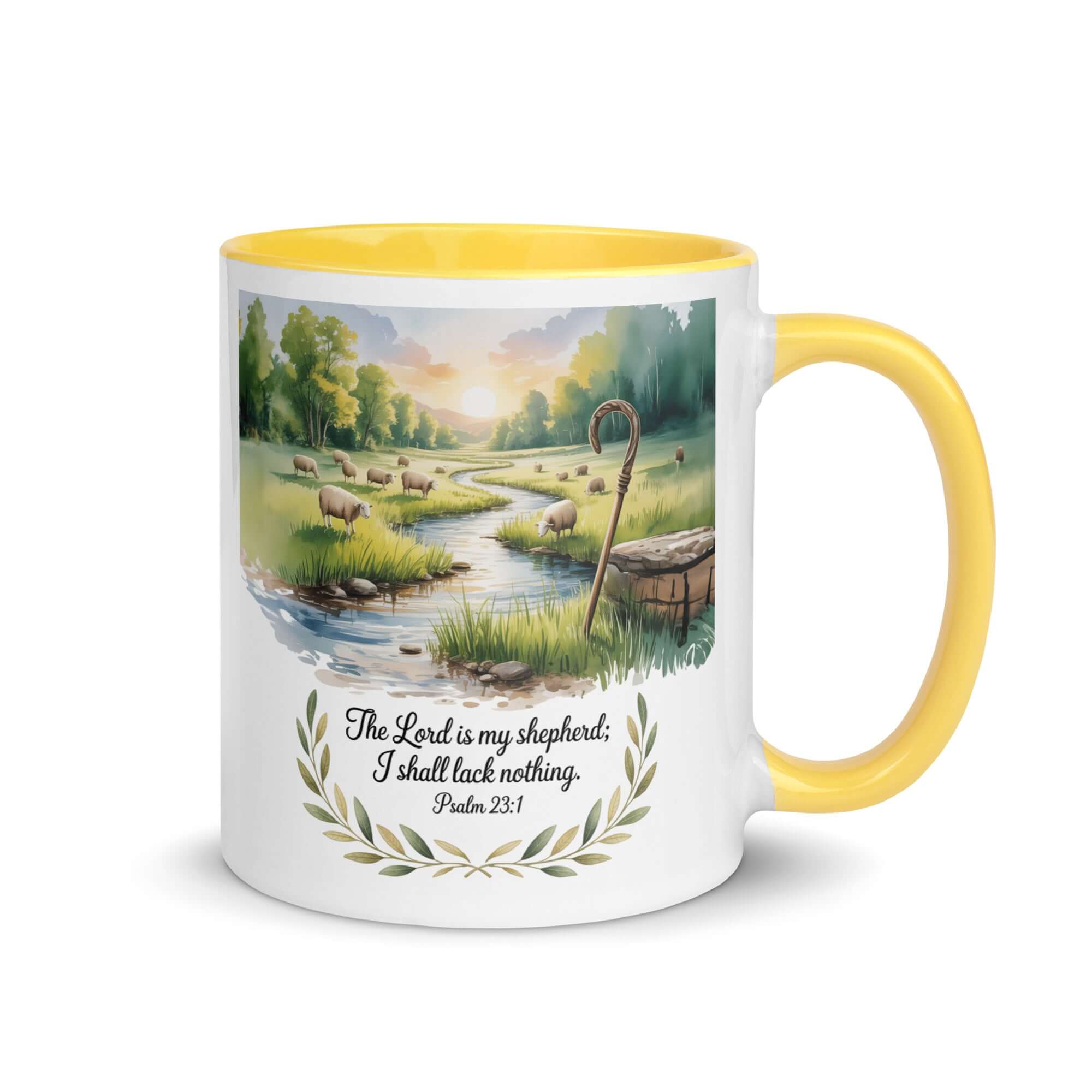 Psalm 23:1 Bible Verse, is my White Ceramic Mug with Color Inside Yellow 11 oz