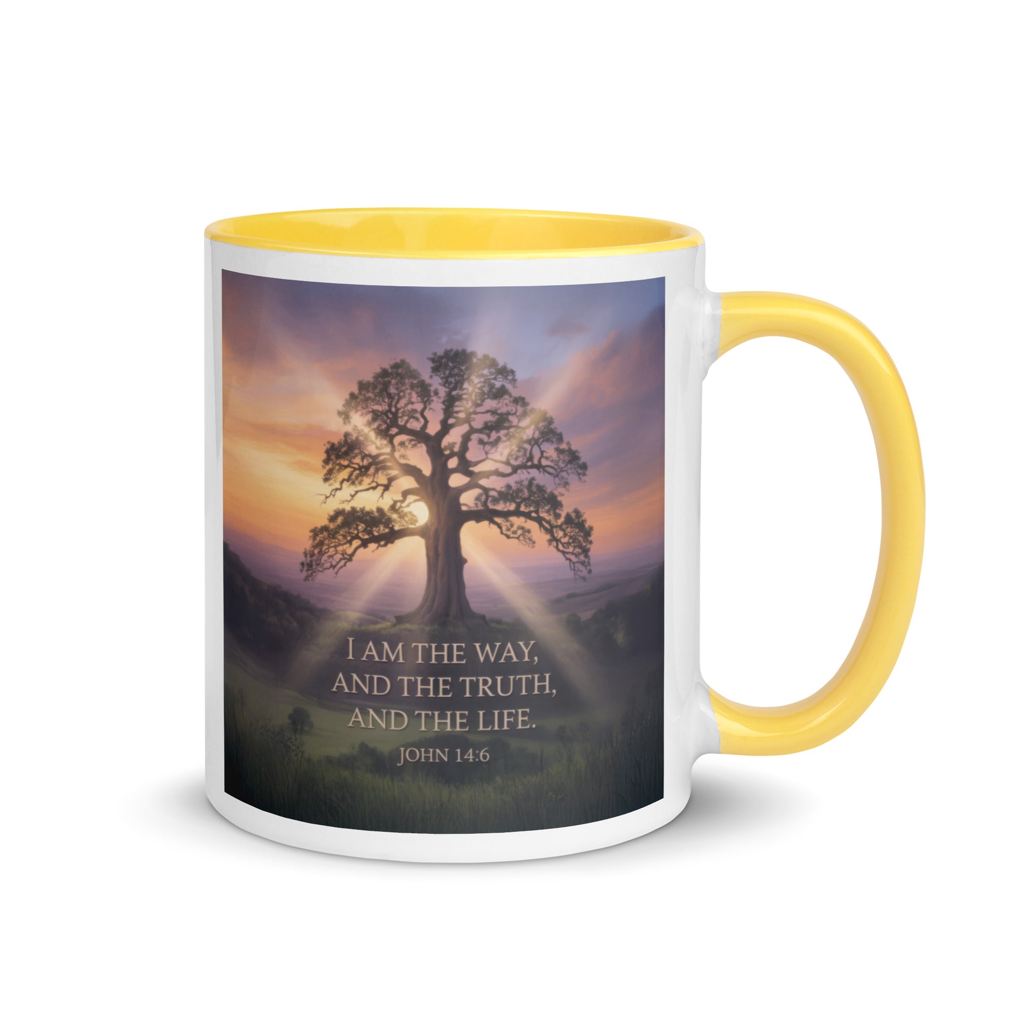 John 14:6 Bible Verse Jesus said White Ceramic Mug with Color Inside Yellow 11 oz