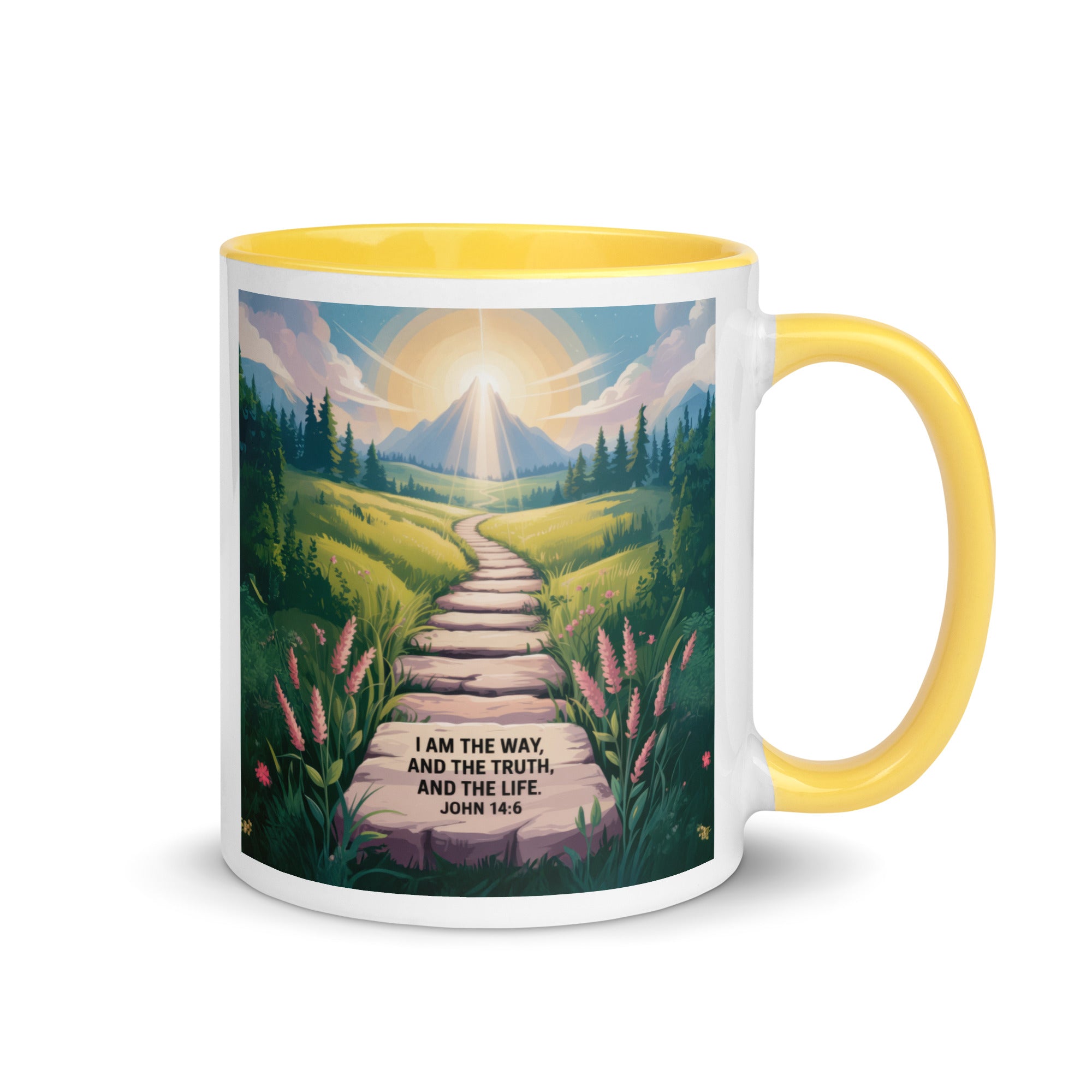 John 14:6 Bible Verse The Truth White Ceramic Mug with Color Inside Yellow 11 oz
