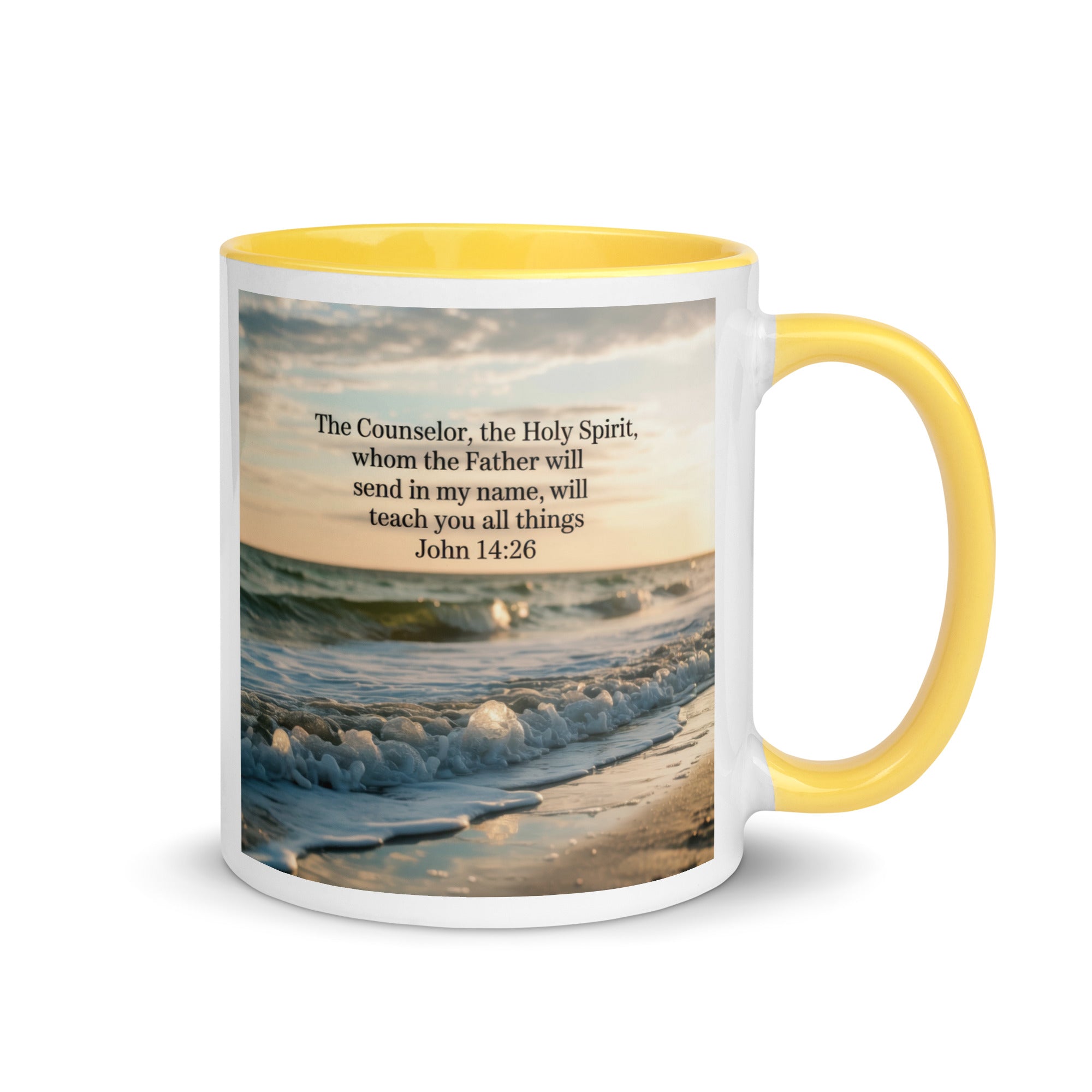 John 14:26 Bible Verse You All White Ceramic Mug with Color Inside Yellow 11 oz
