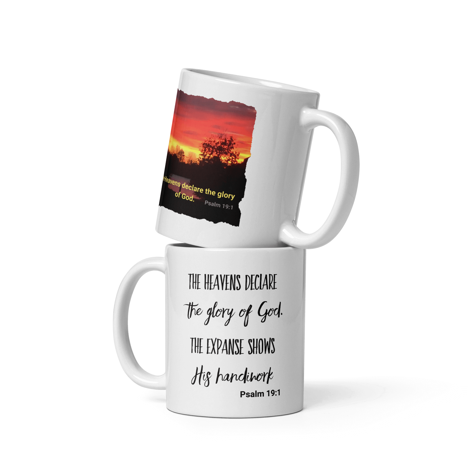 Psalm 19:1 Bible Verse, Sunset Glory White Glossy Mug 11 oz