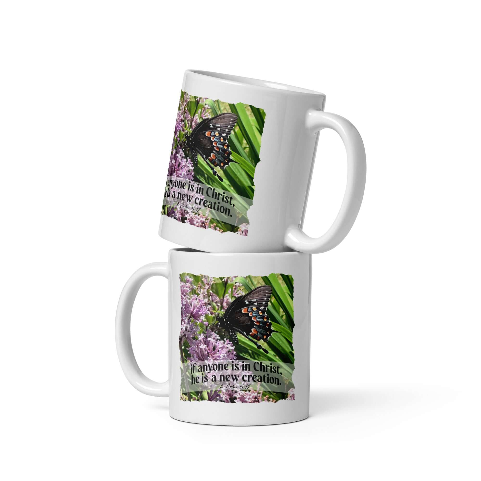 2 Corinthians 5:17 Bible Verse, Butterfly White Glossy Mug 11 oz
