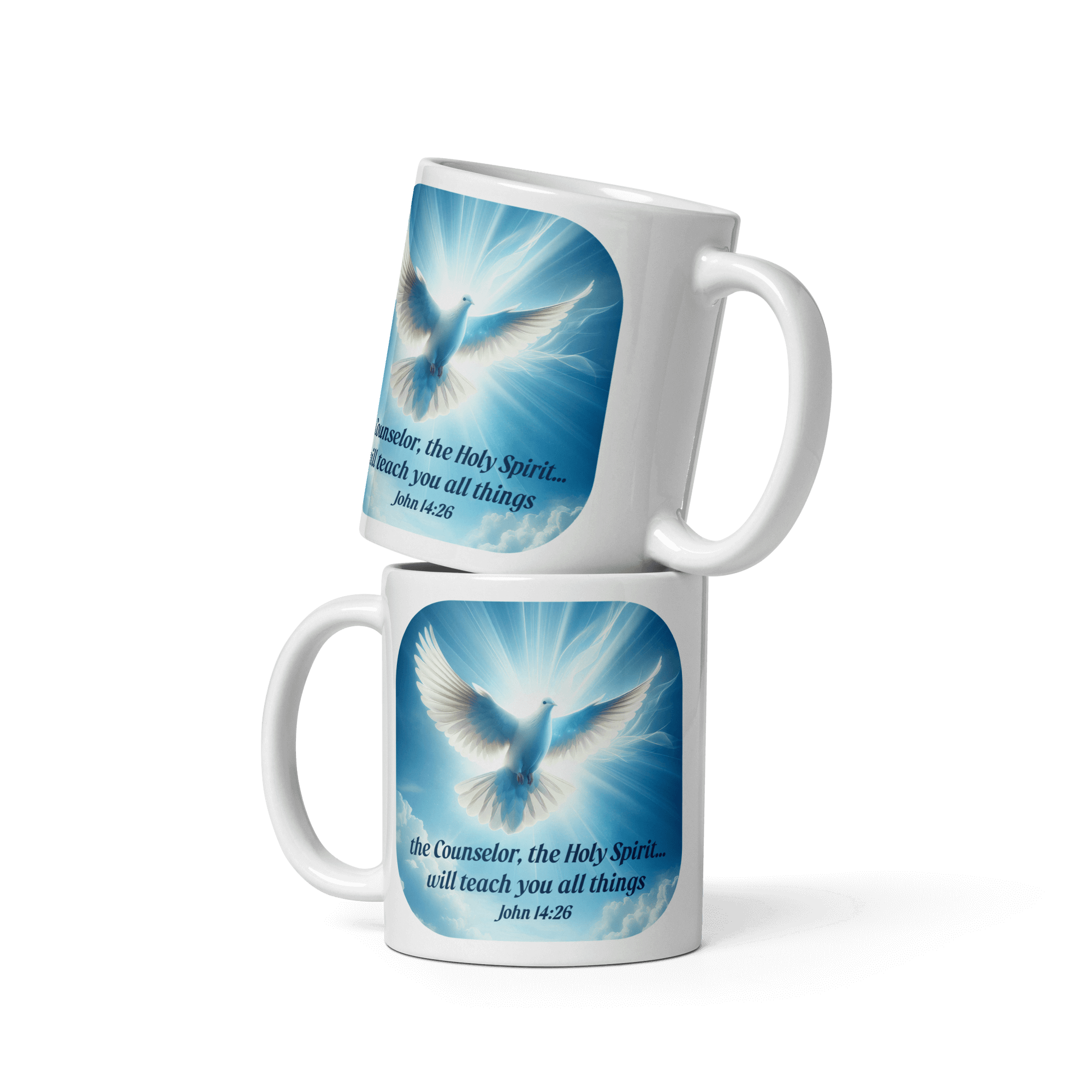 John 14:26 Bible Verse, Holy Spirit Dove White Glossy Mug 11 oz