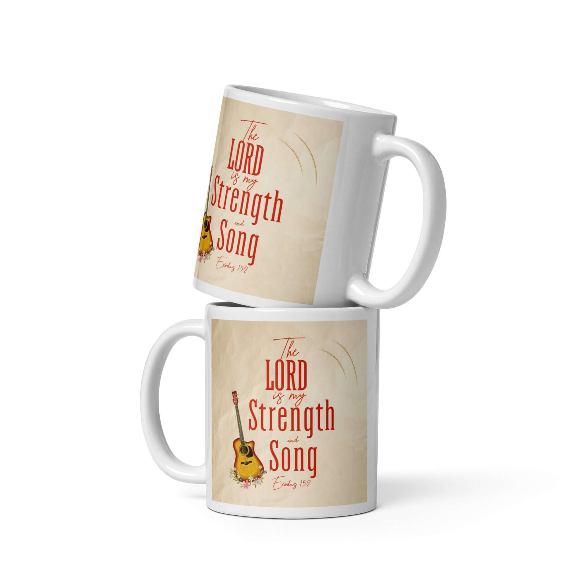 Exodus 15:2 Bible Verse, The LORD is my strength White Glossy Mug 11 oz